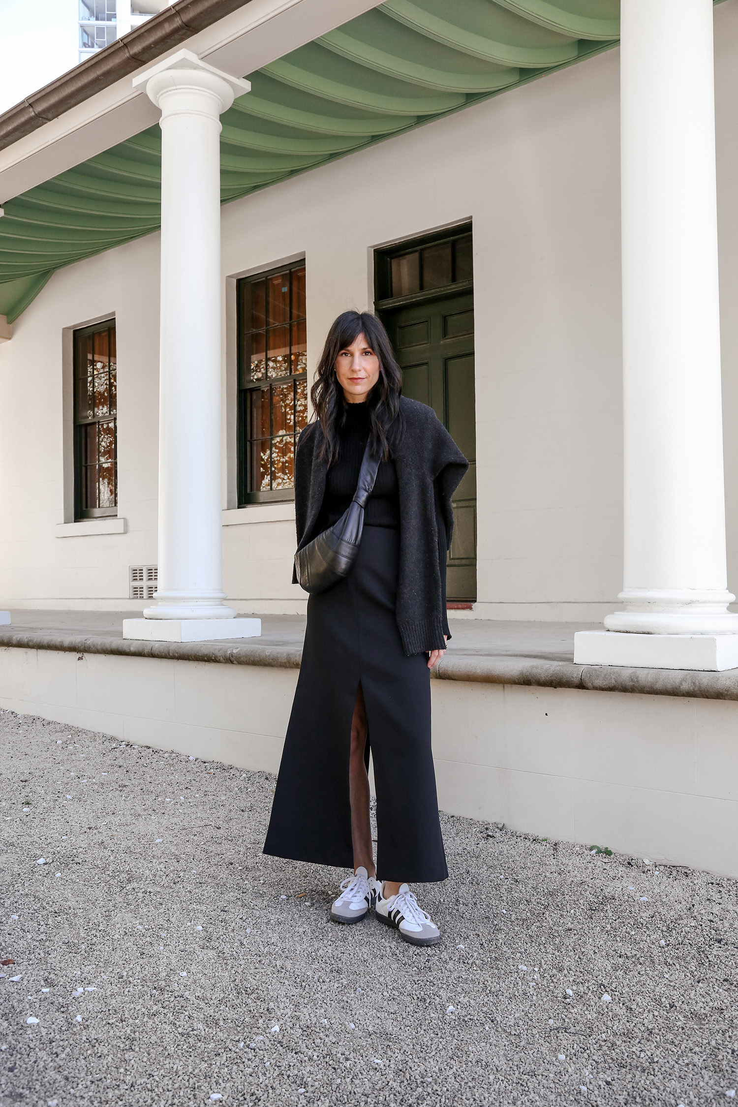 Minimalist style scandi chic all black outfit