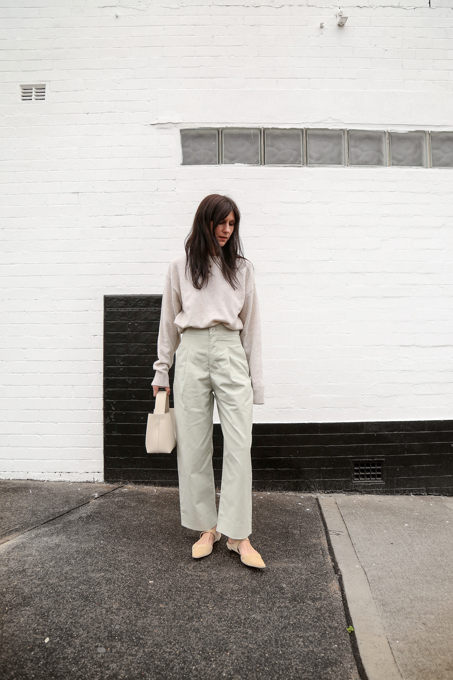 Assembly Label iris sweater with Kowtow trousers minimal spring outfit