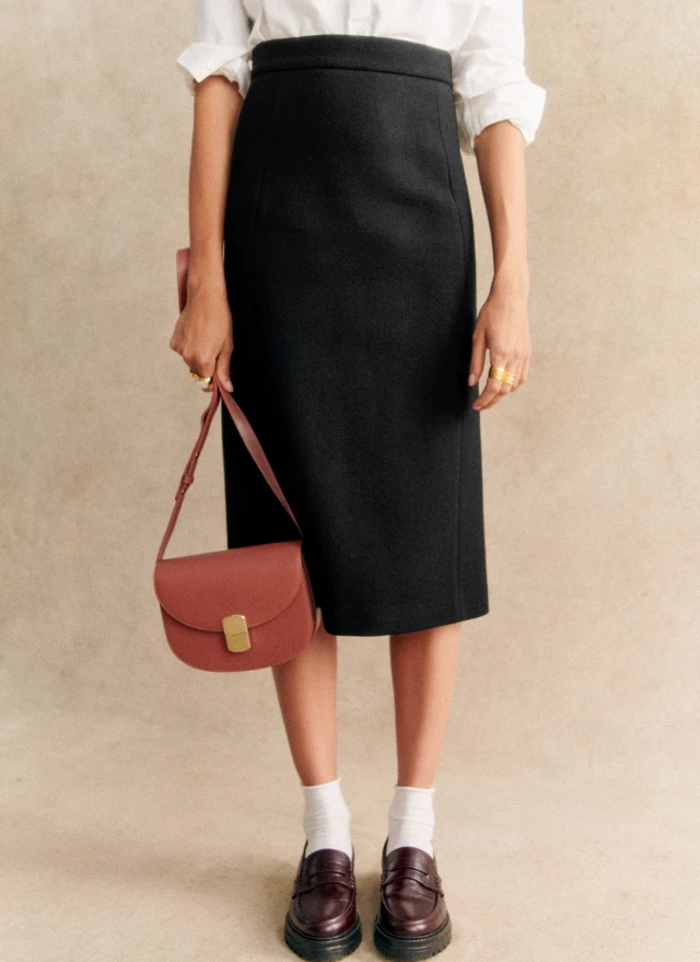 Charcoal wool trouser skirt chic office wear