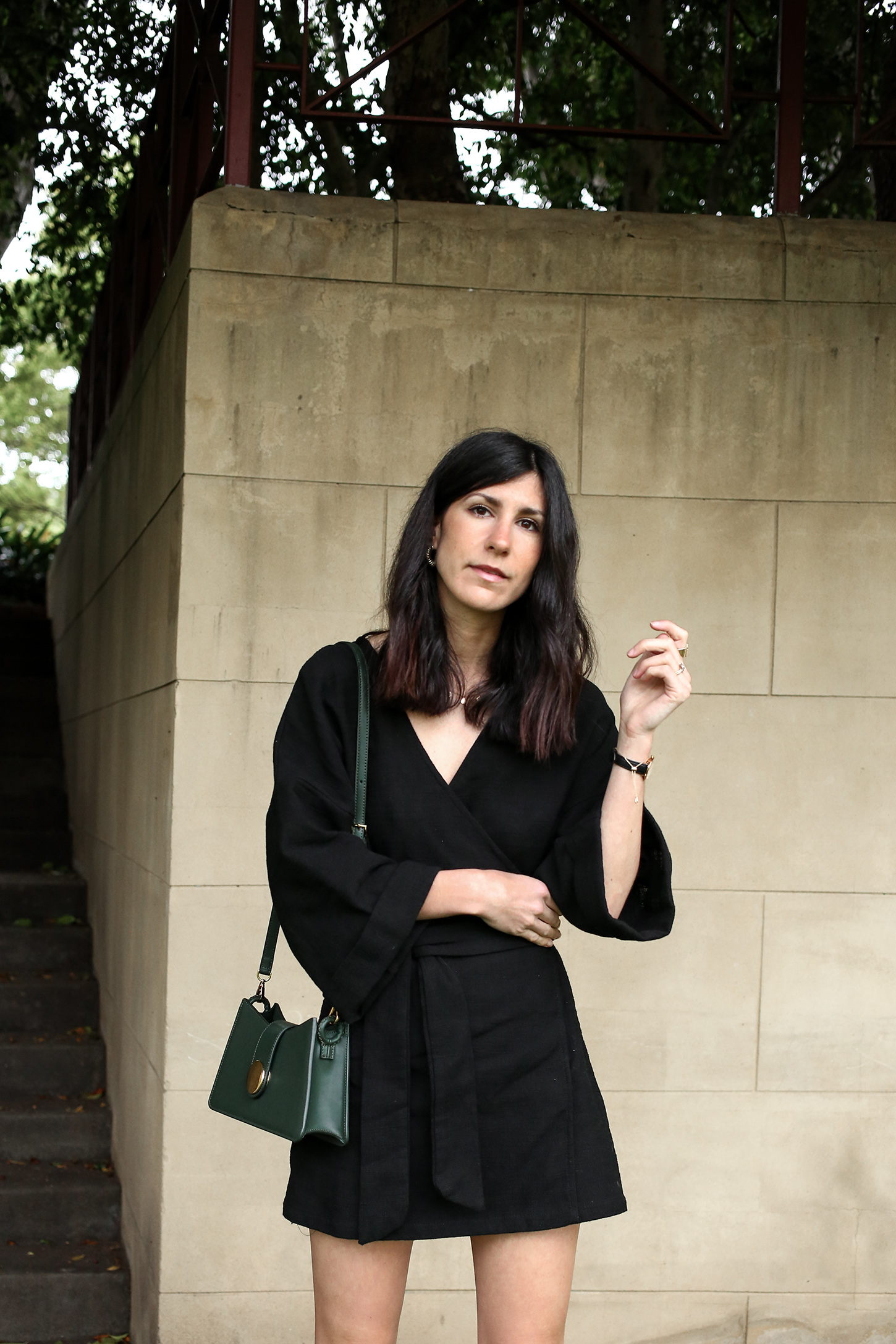 Friday Finds, Wearing black wrap Lune Resort dress