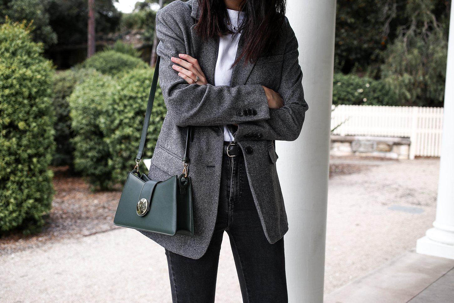 Outfit Wearing Everlane Wool Oversized Blazer and Skinny Jeans
