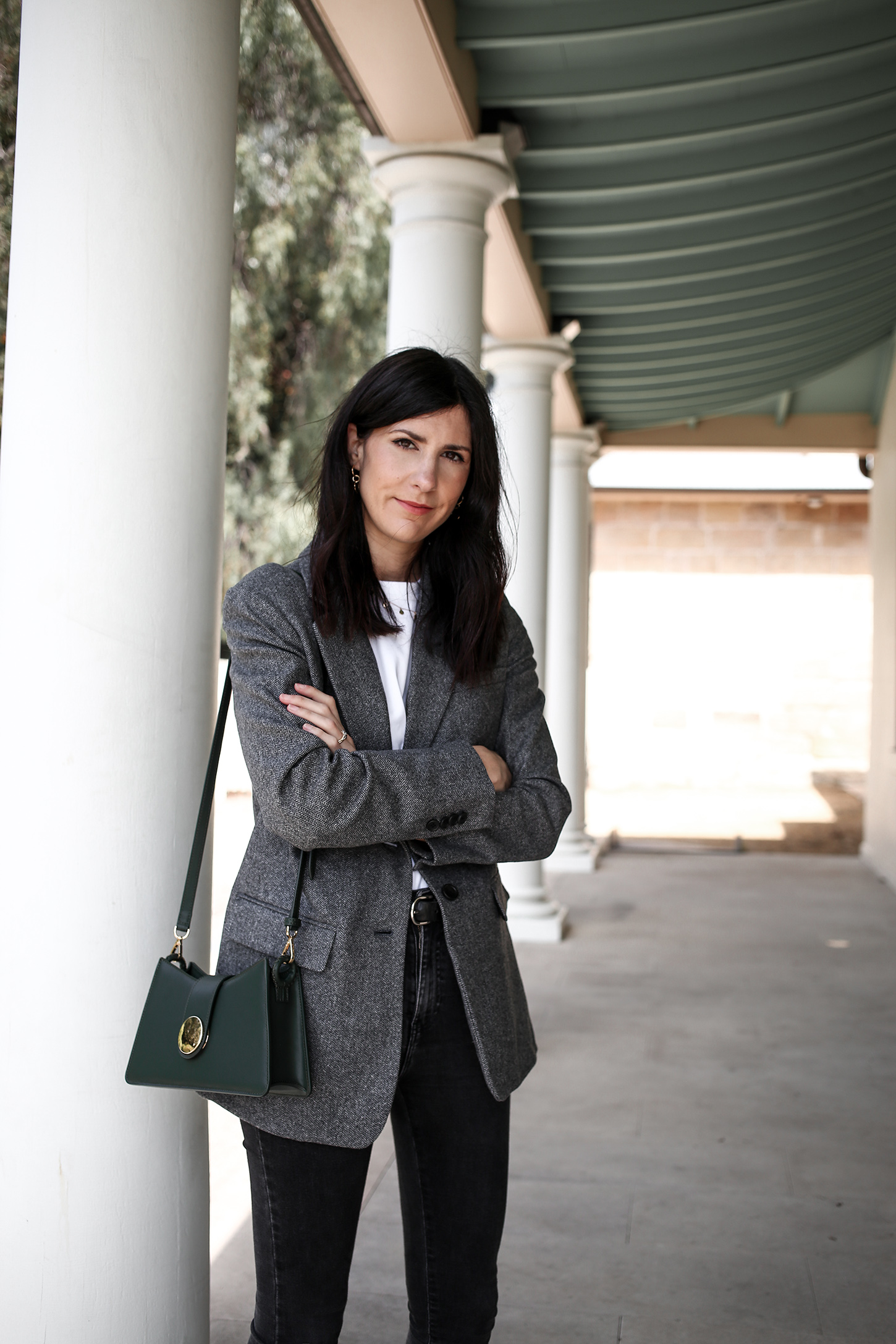 Outfit Wearing Everlane Wool Oversized Blazer and Skinny Jeans