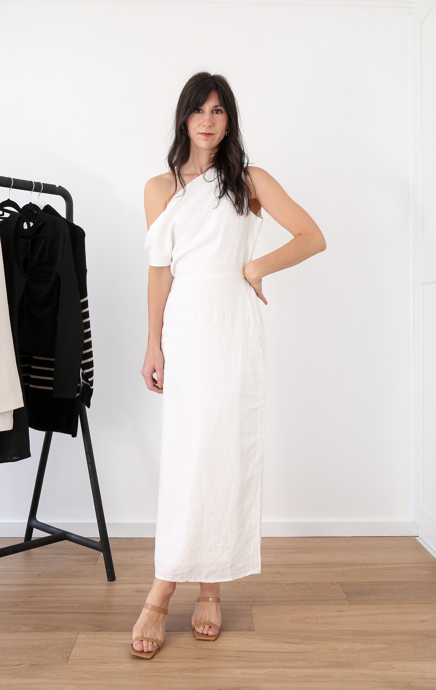 DISSH Cass white linen asymmetric midi dress