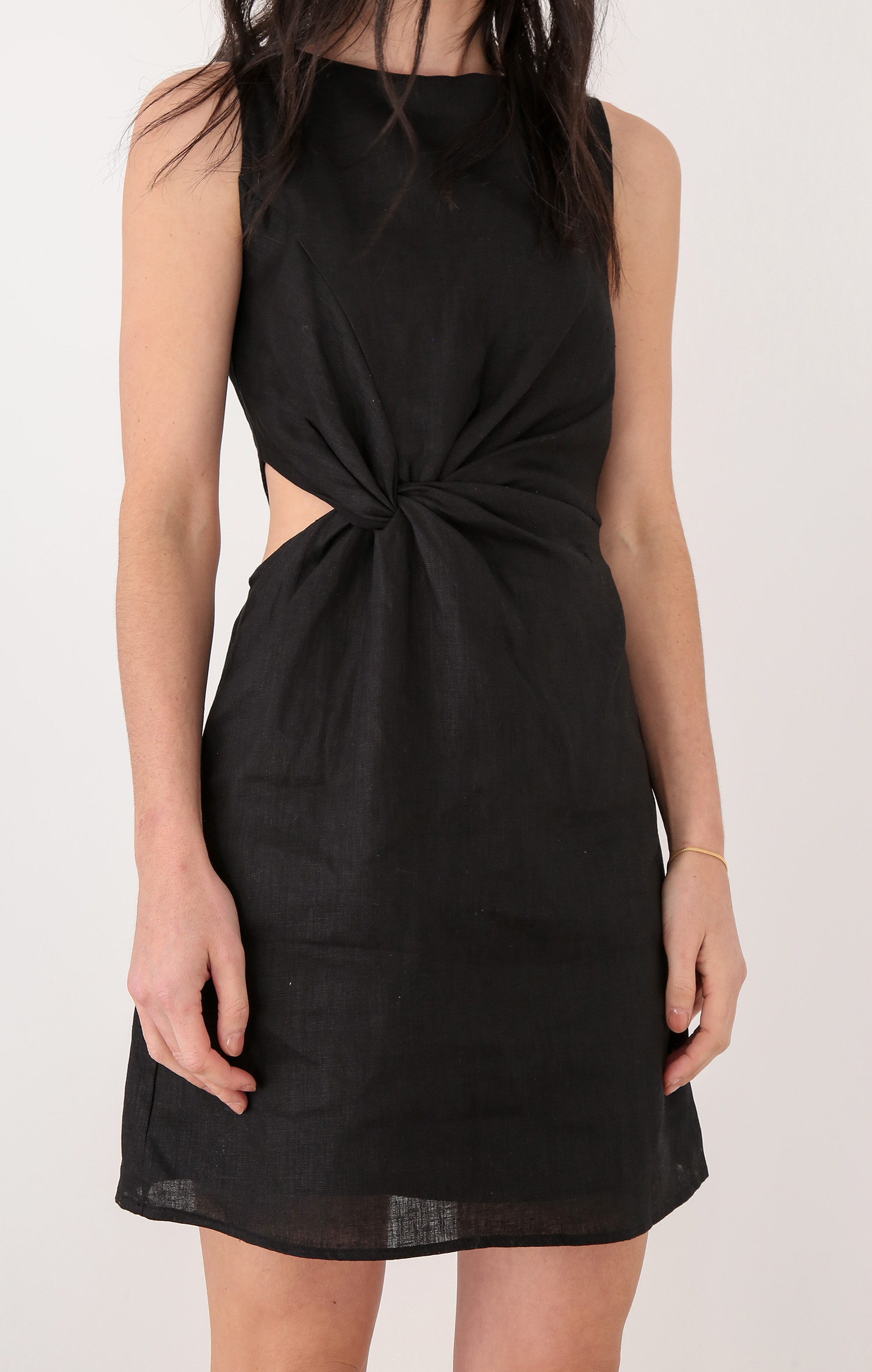 Leilani black linen mini dress