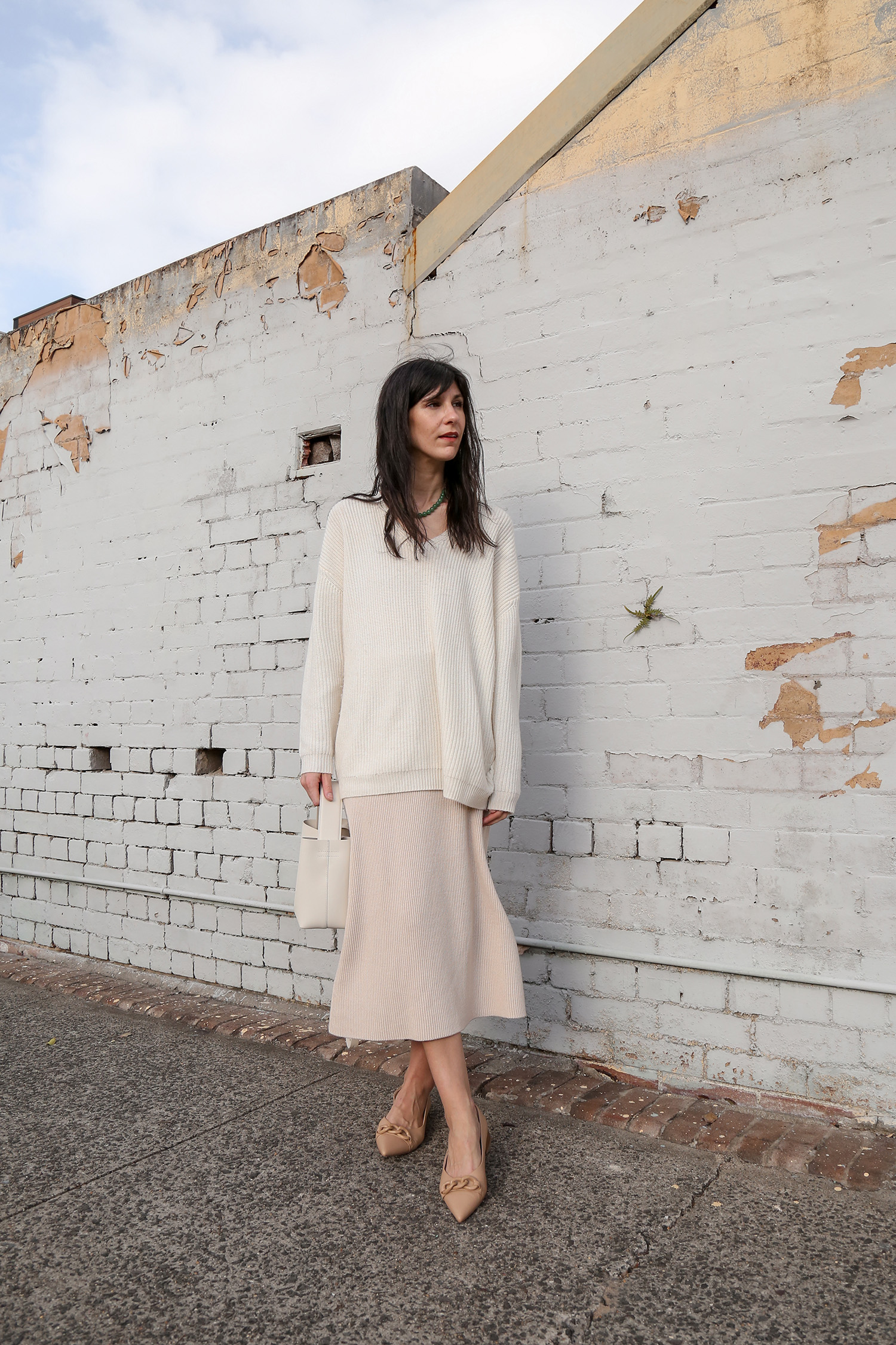 Jenni Kayne cashmere sweater with Sezane naelle skirt