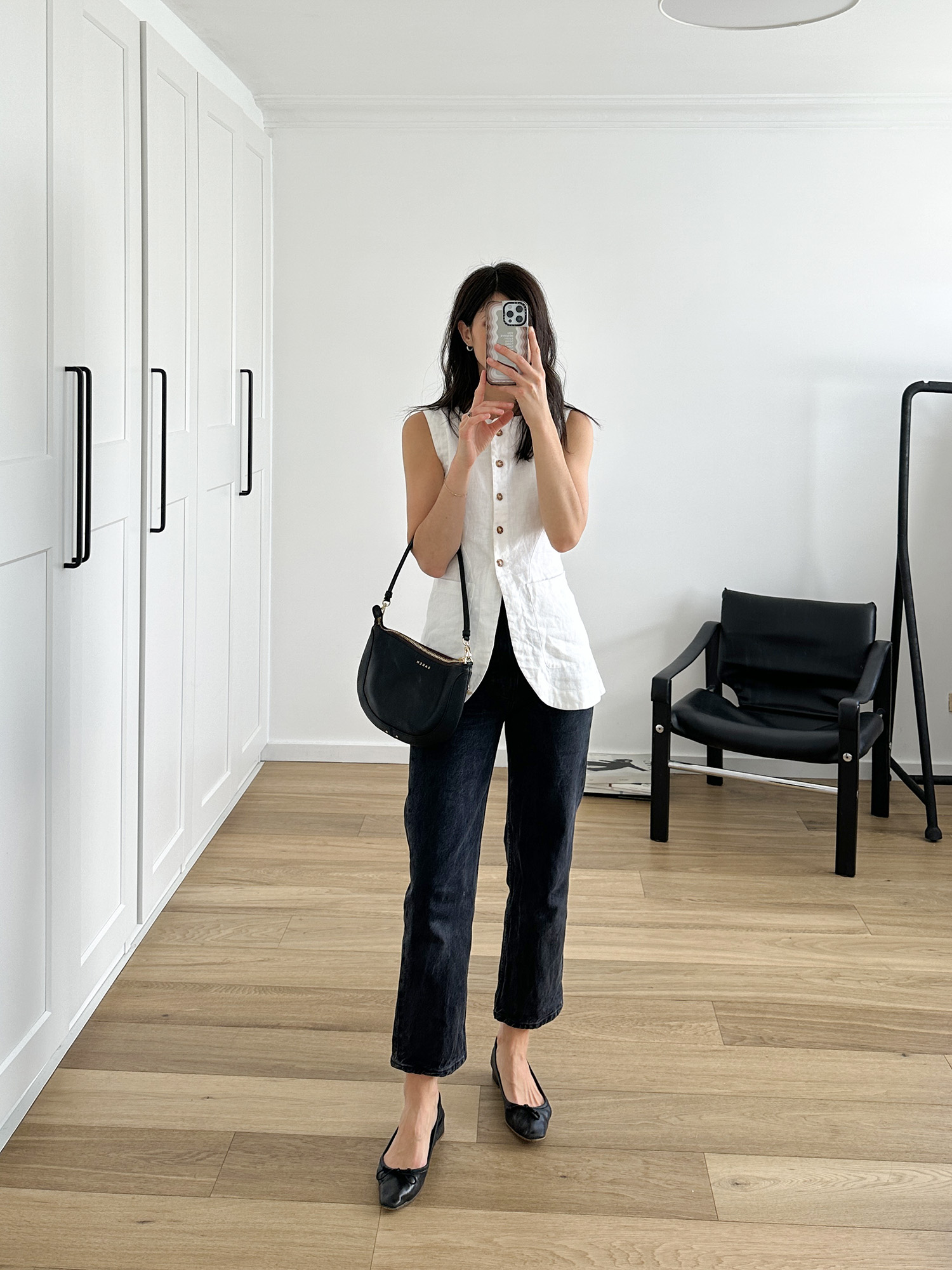 Posse Emma Linen Vest worn with Arket rose jeans