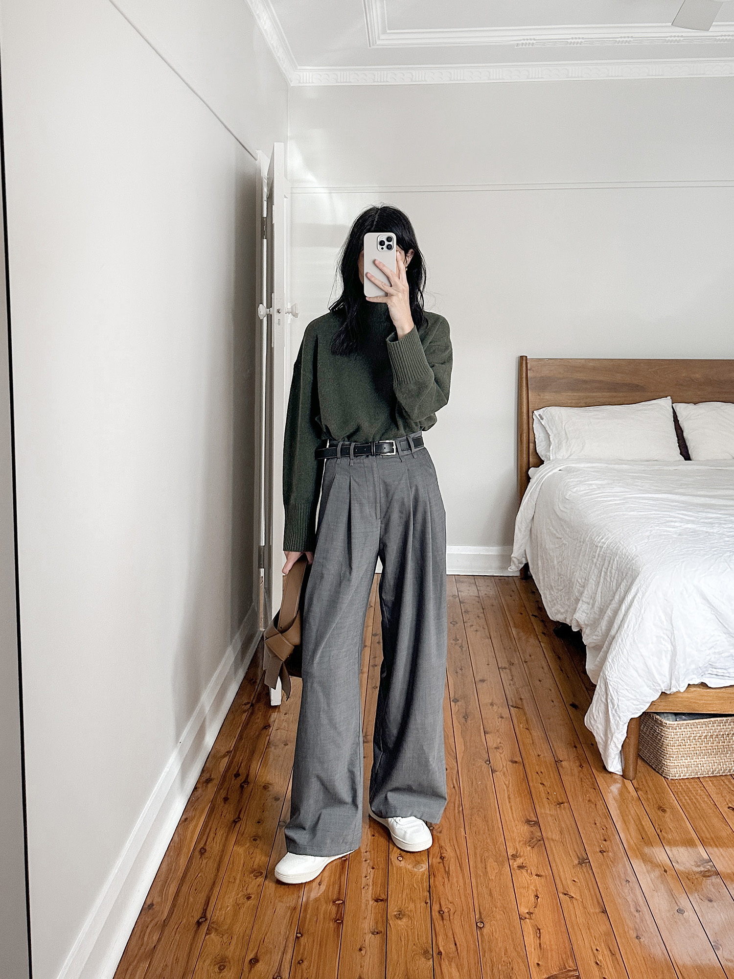 Everlane recashmere turtleneck with Gentle Herd trousers