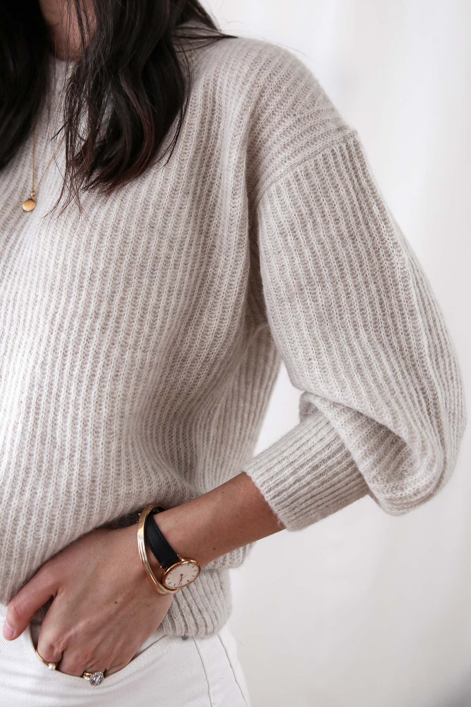 Jamie Lee of Mademoiselle wearing the Everlane alpaca crew sweater