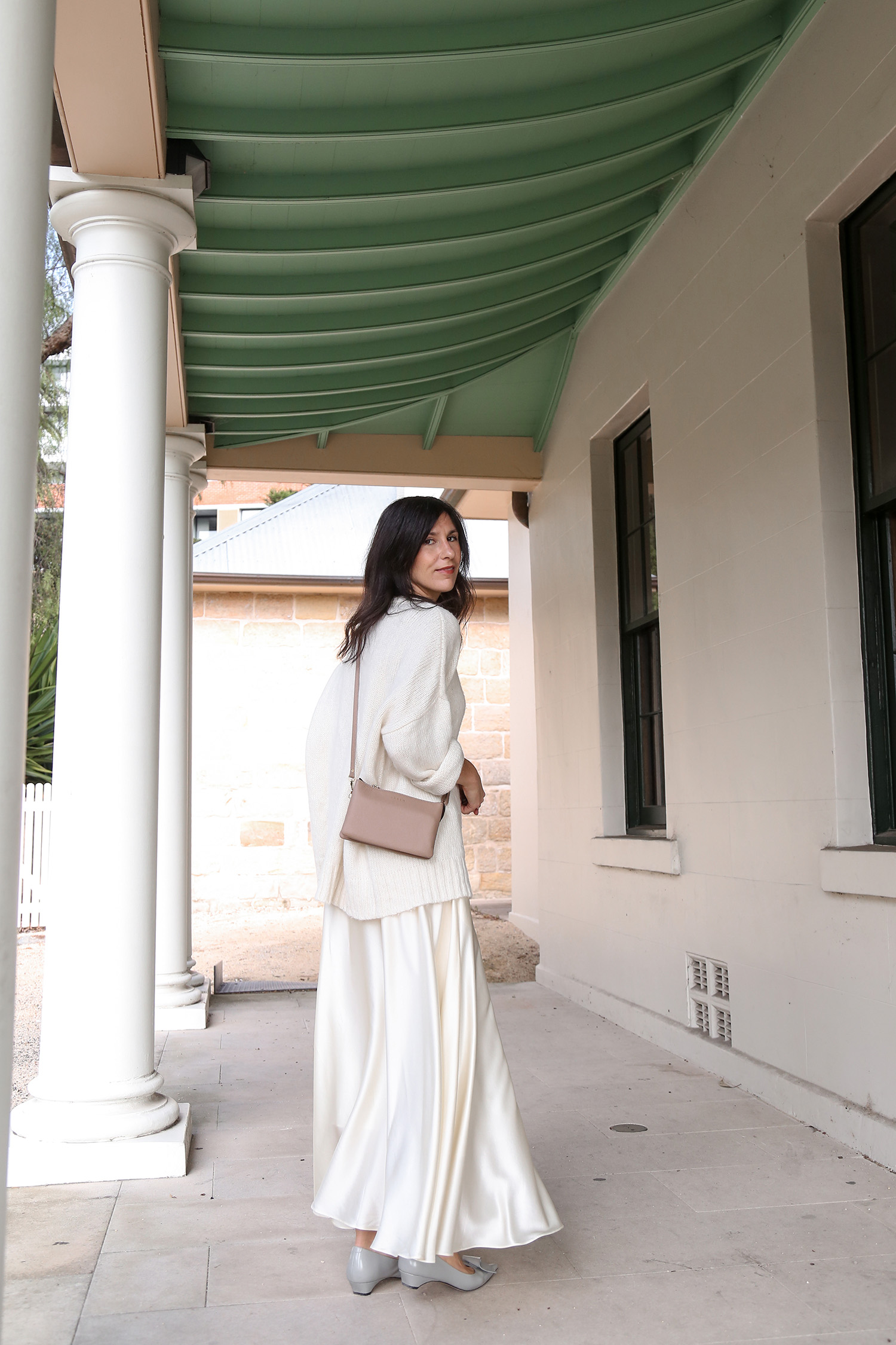 All cream minimal monochromatic feminine chic outfit