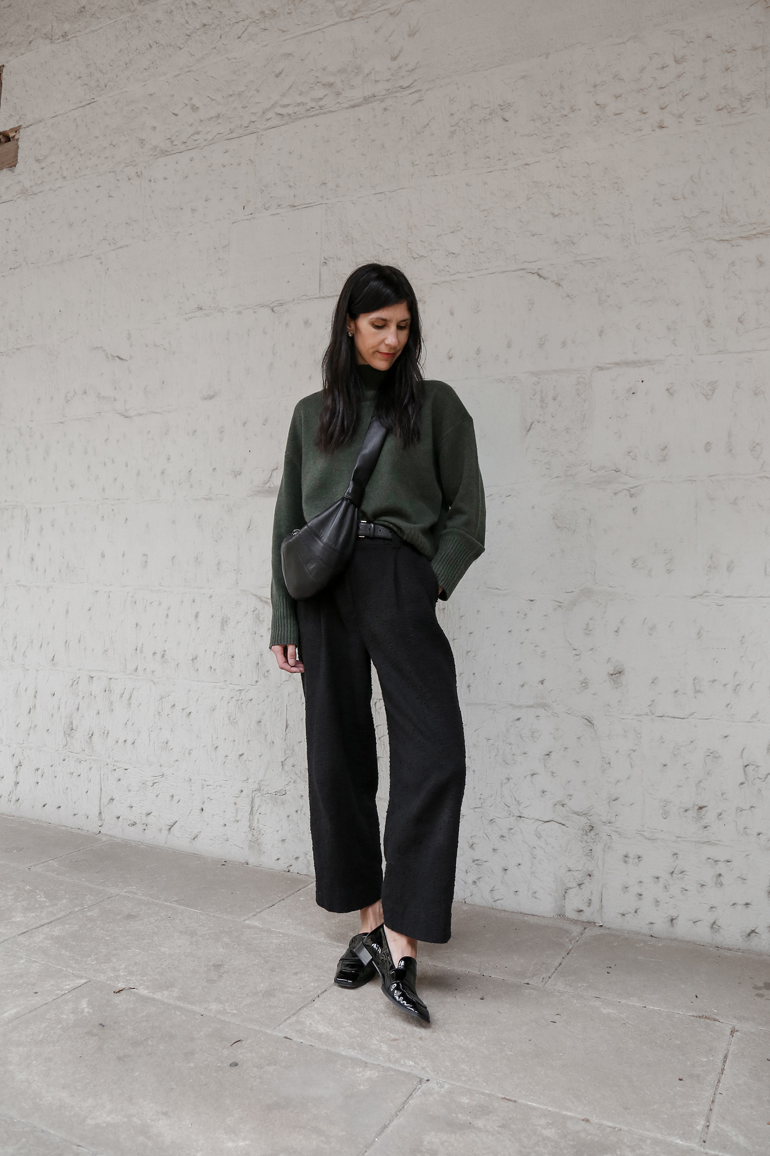 Everlane recashmere sweater with House of Dagmar Valentina trousers