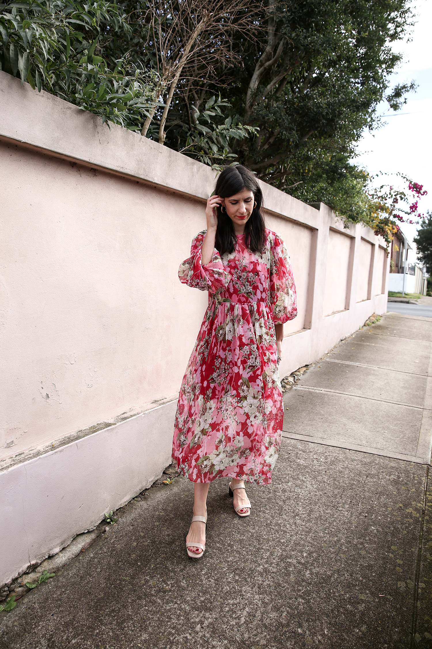 Jamie Lee of Mademoiselle wearing the MLM Label red floral siesta midi dress