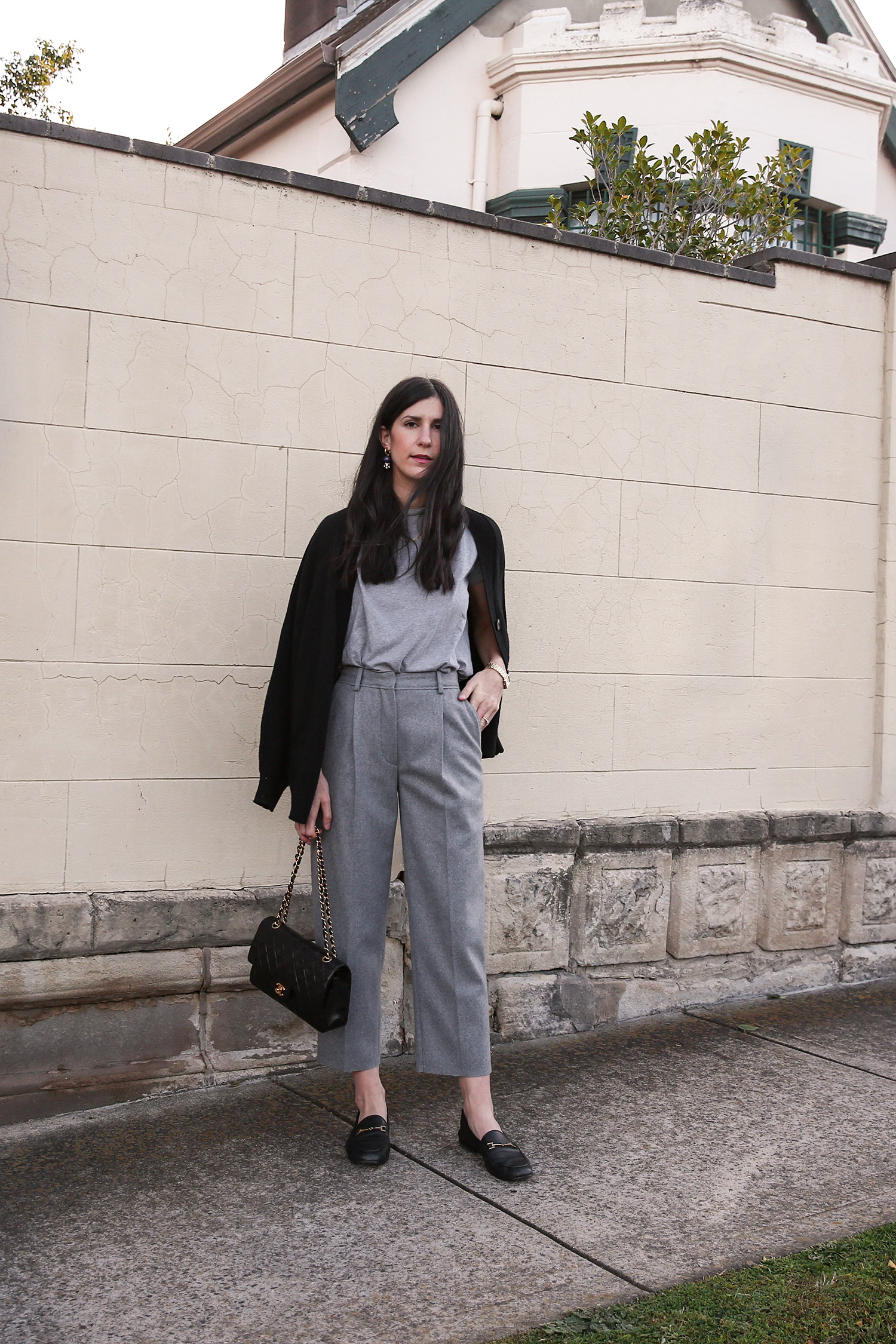 Scandi style outfit wearing Acne Studios trea trousers