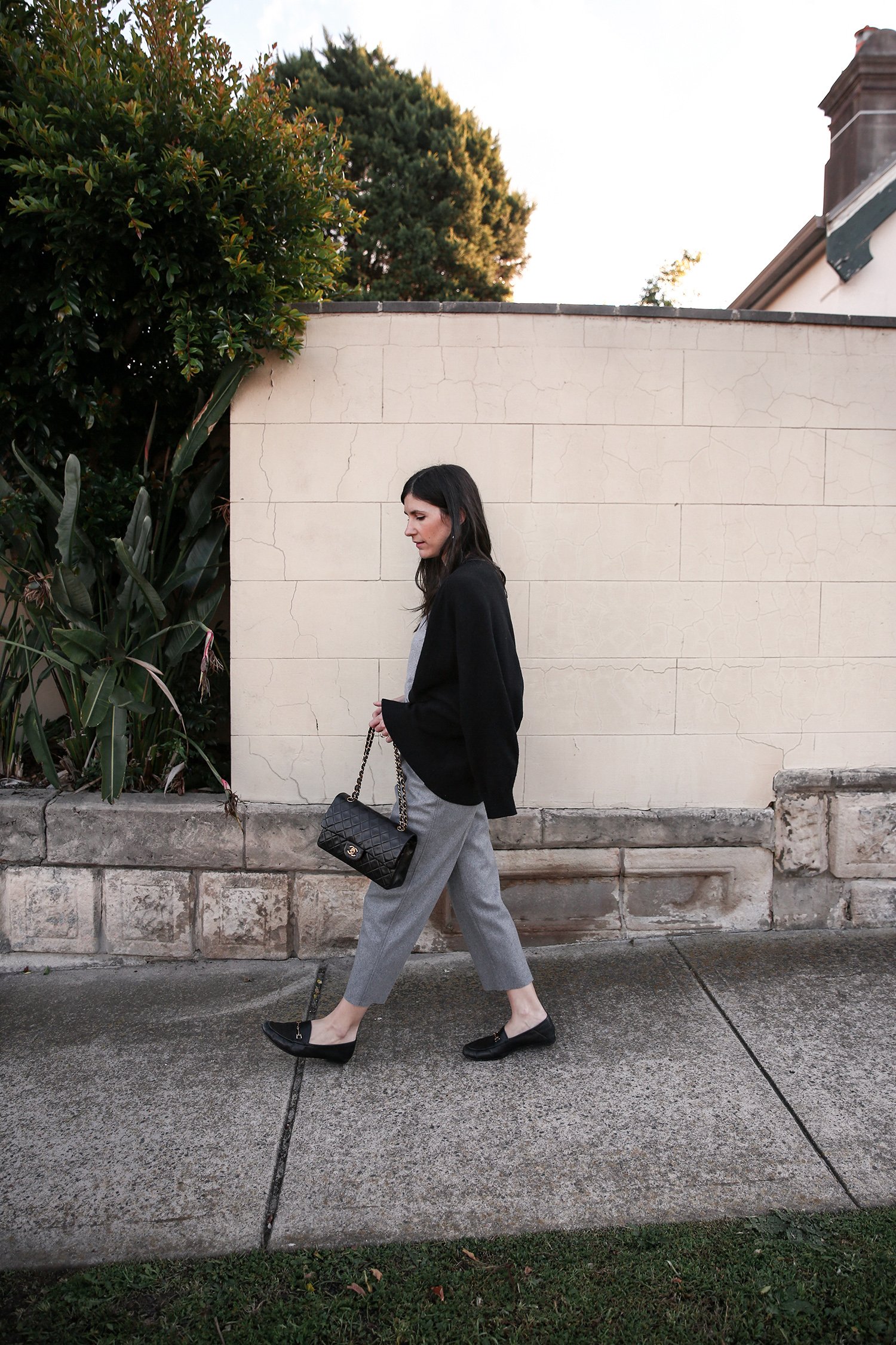 Jamie Lee of Mademoiselle wearing And Other Stories black cardigan and Acne Studios trea trousers