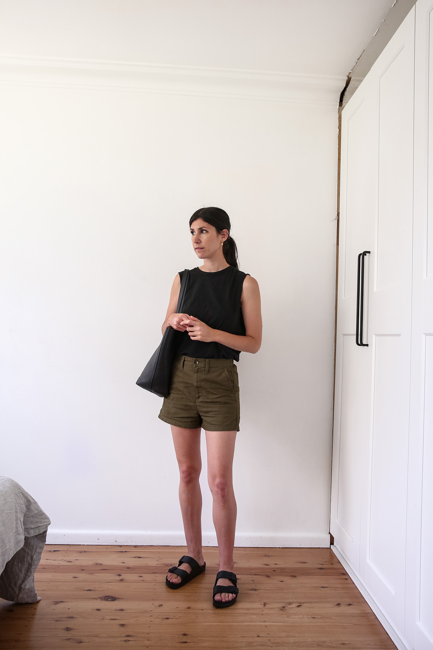 Madewell Camp shorts and Birkenstock sandals
