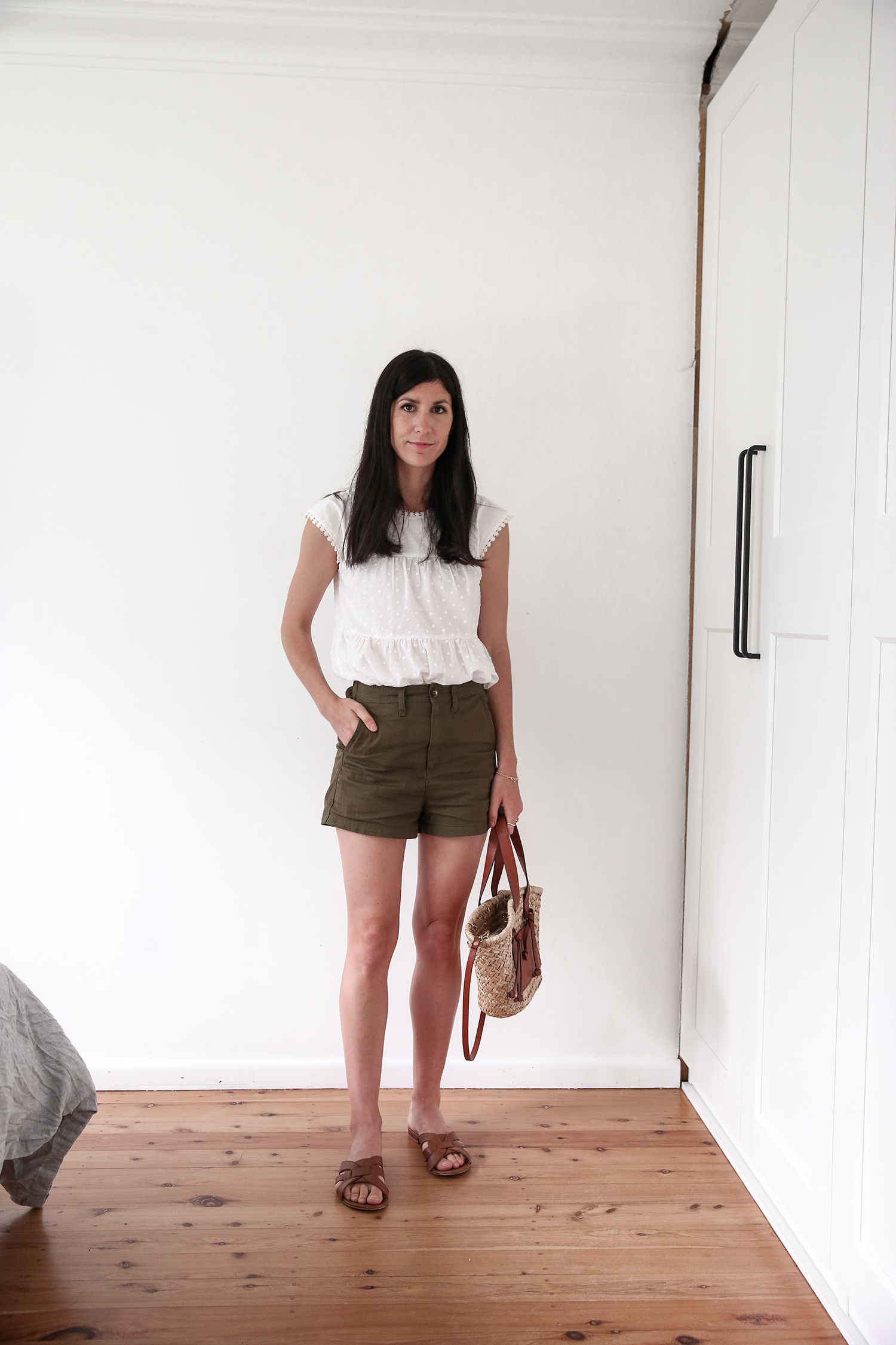Alessandra Cashmere top and Madewell Camp shorts
