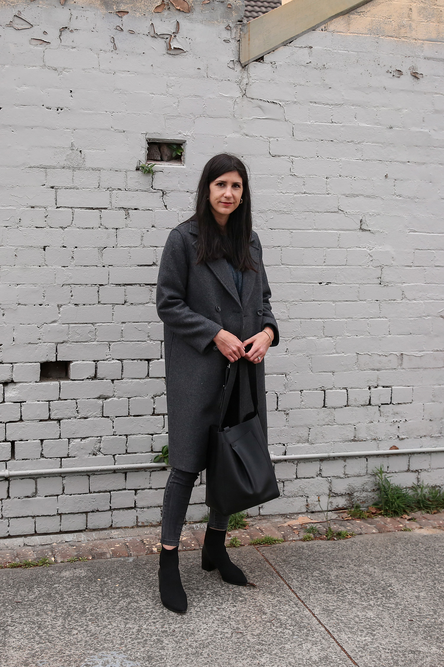 Jamie Lee from Mademoiselle wearing Everlane Italian ReWool Overcoat