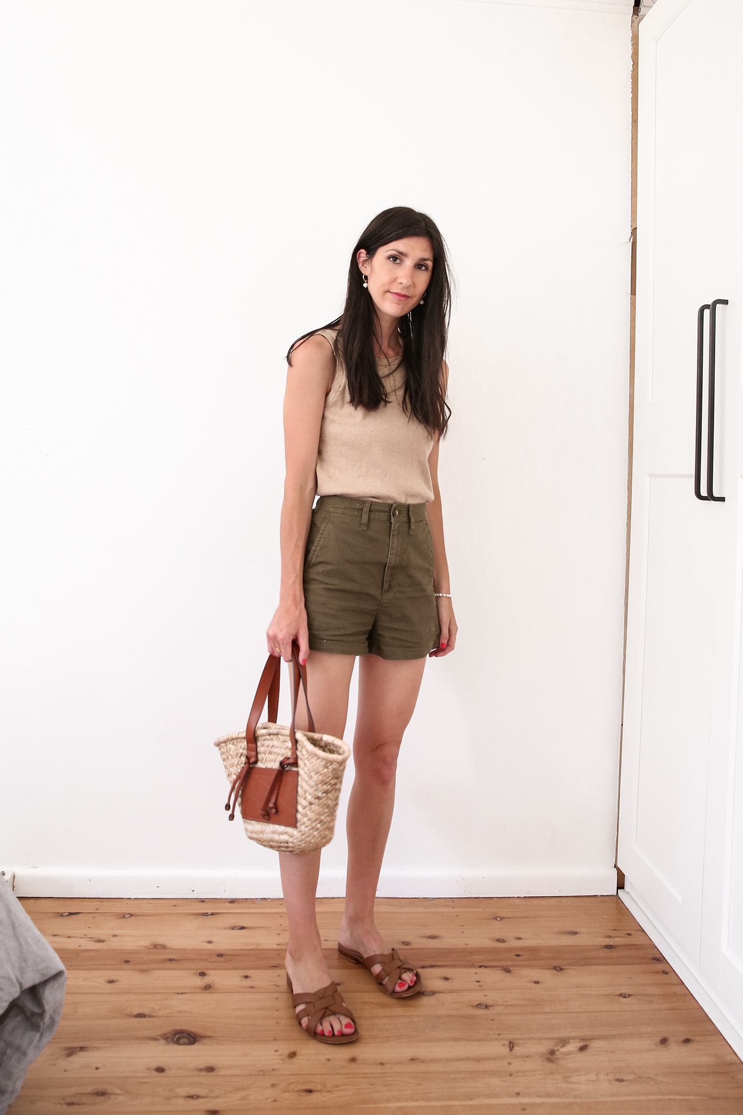 Lois Hazel tank with Madewell camp shorts in kale