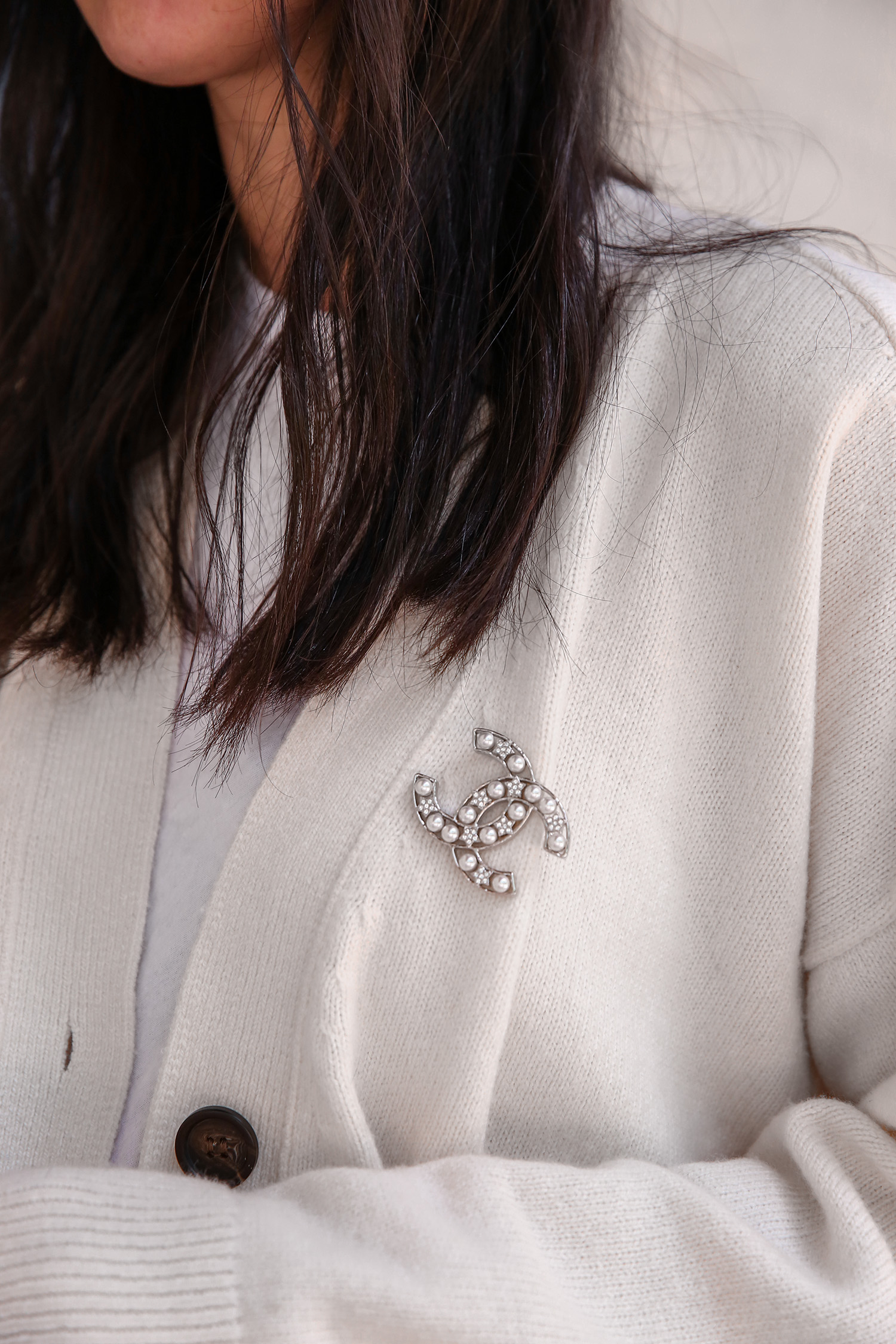 Chanel pearl and crystal CC brooch