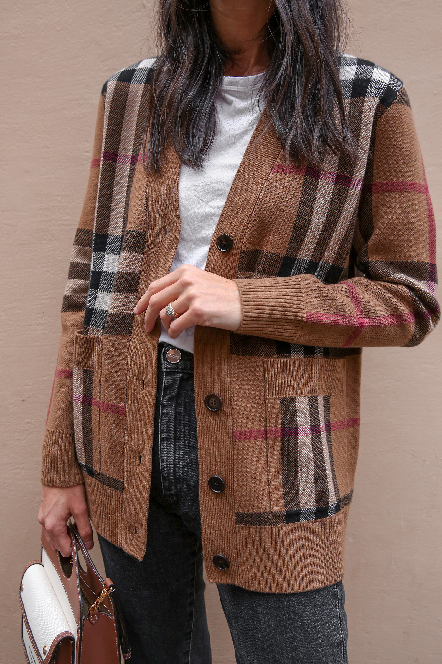 Burberry monogram check wool cashmere cardigan