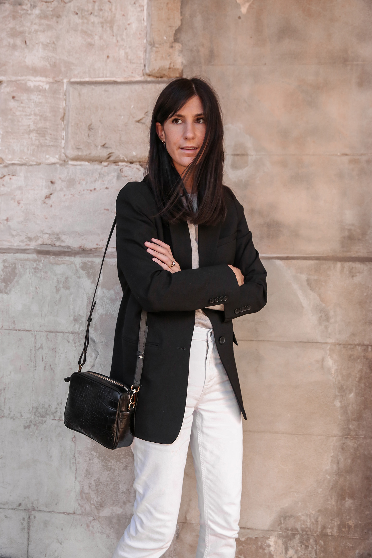 Black Blazer with Quince Crossbody bag