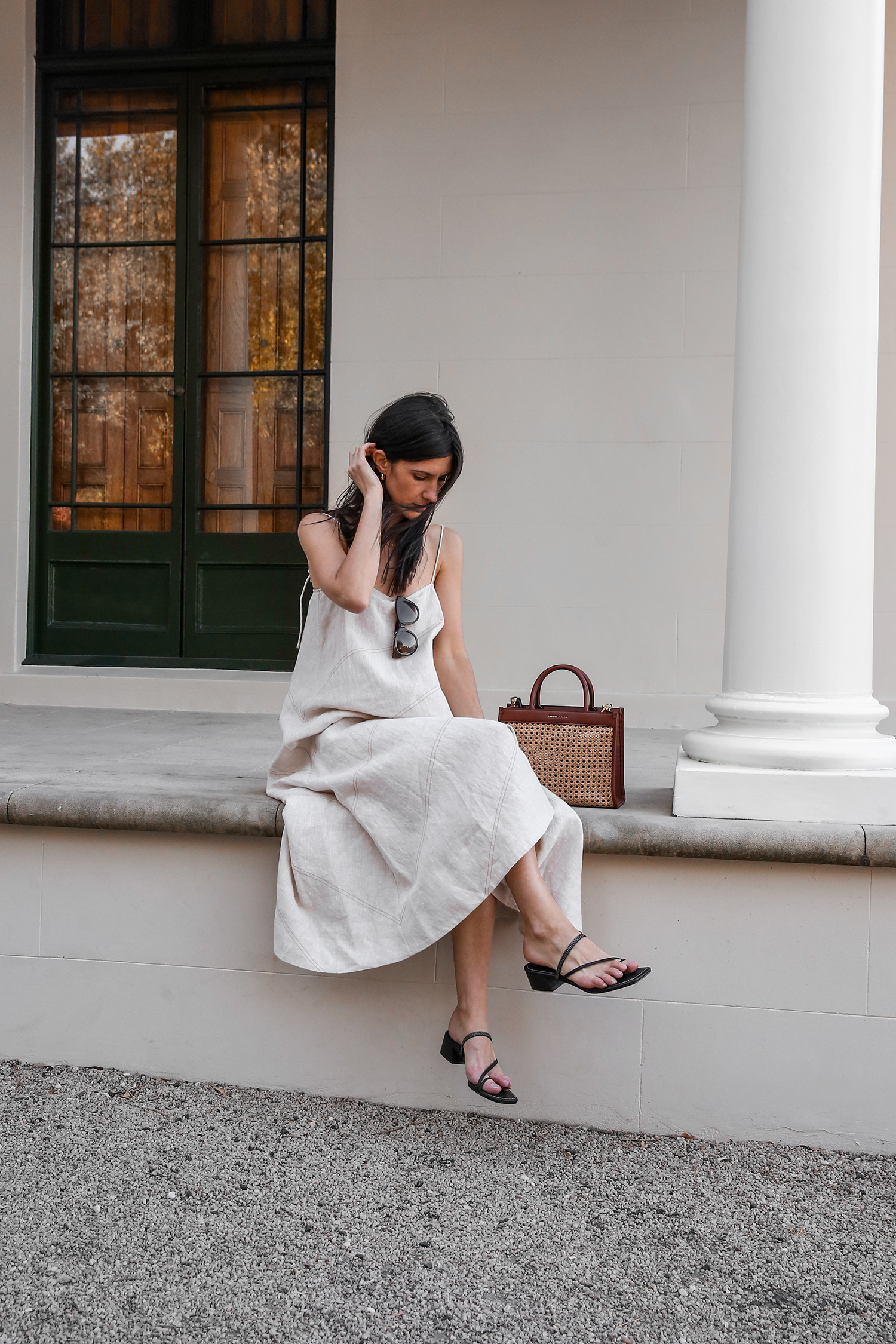 Marle Ardi Linen Dress in Birch with Mara and Mine Mules