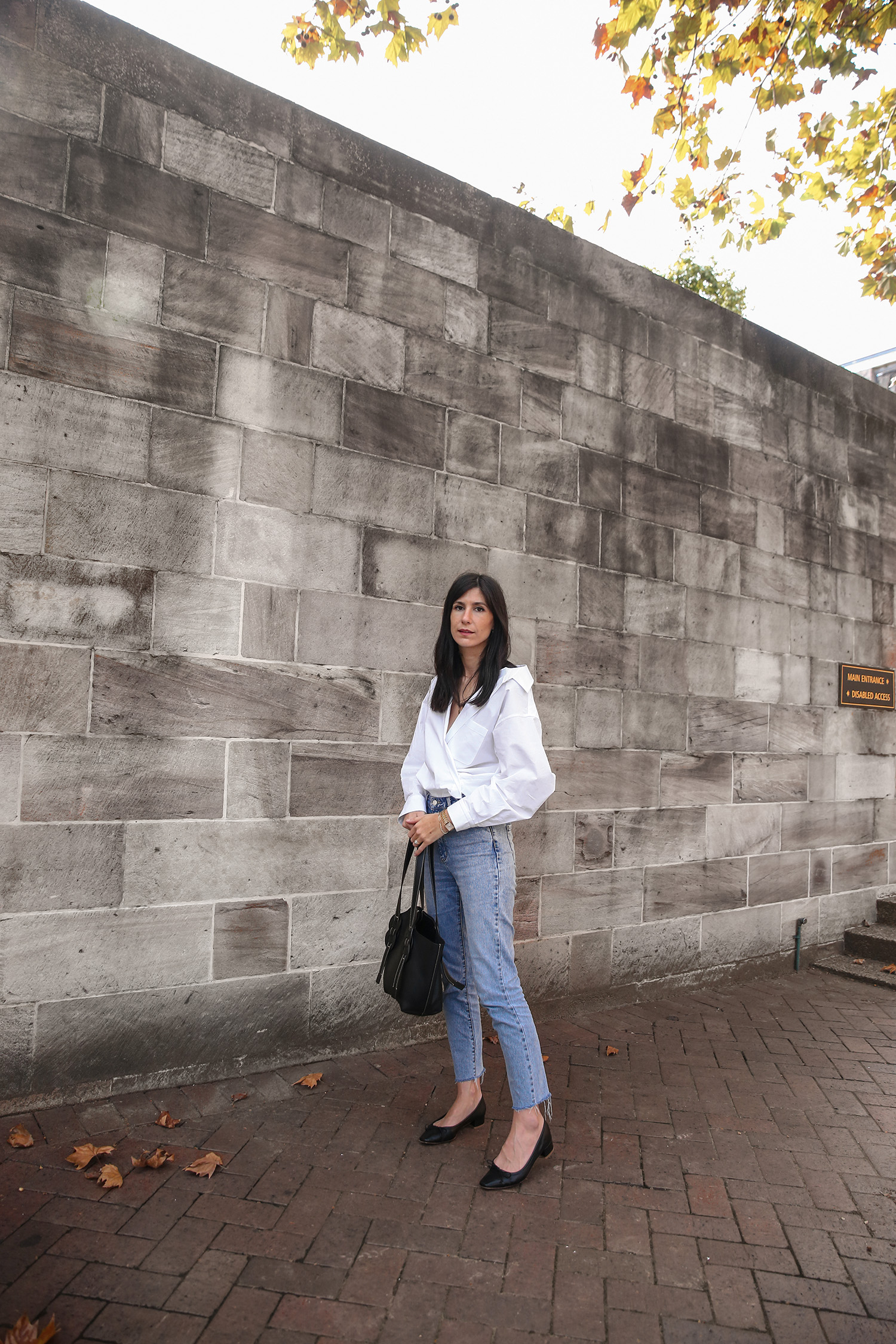 moia white box shirt worn with witchery jeans