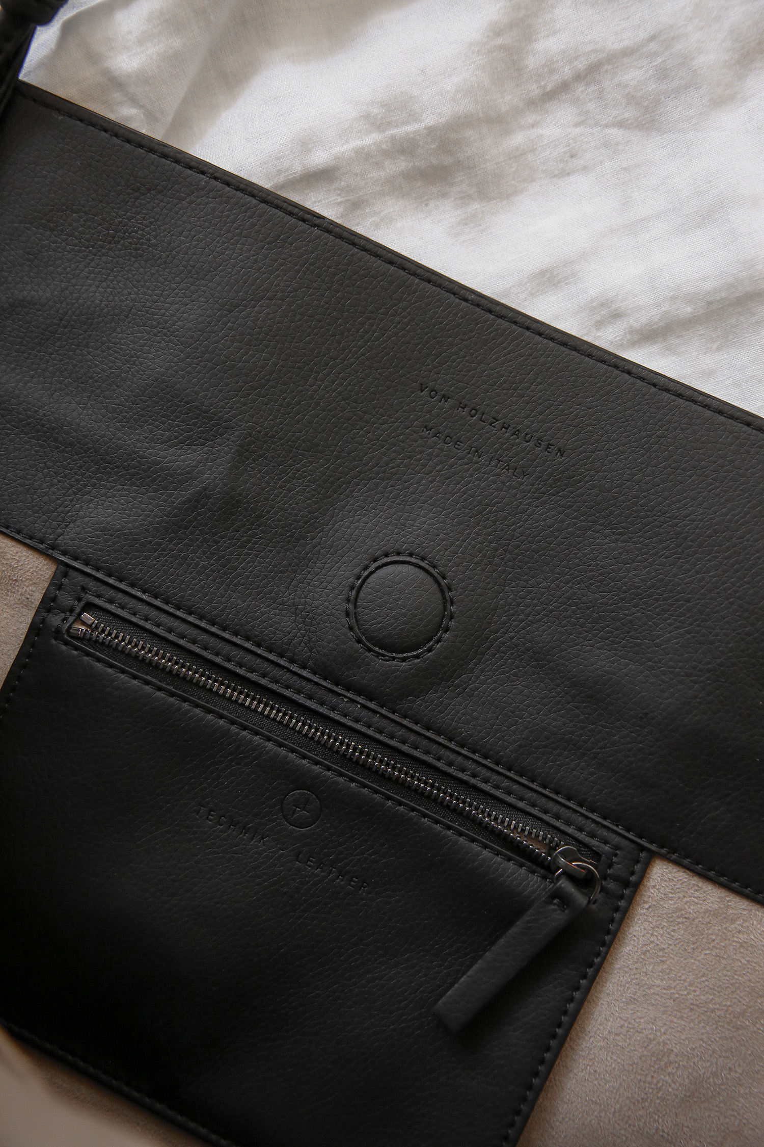 Black vegan leather bag details