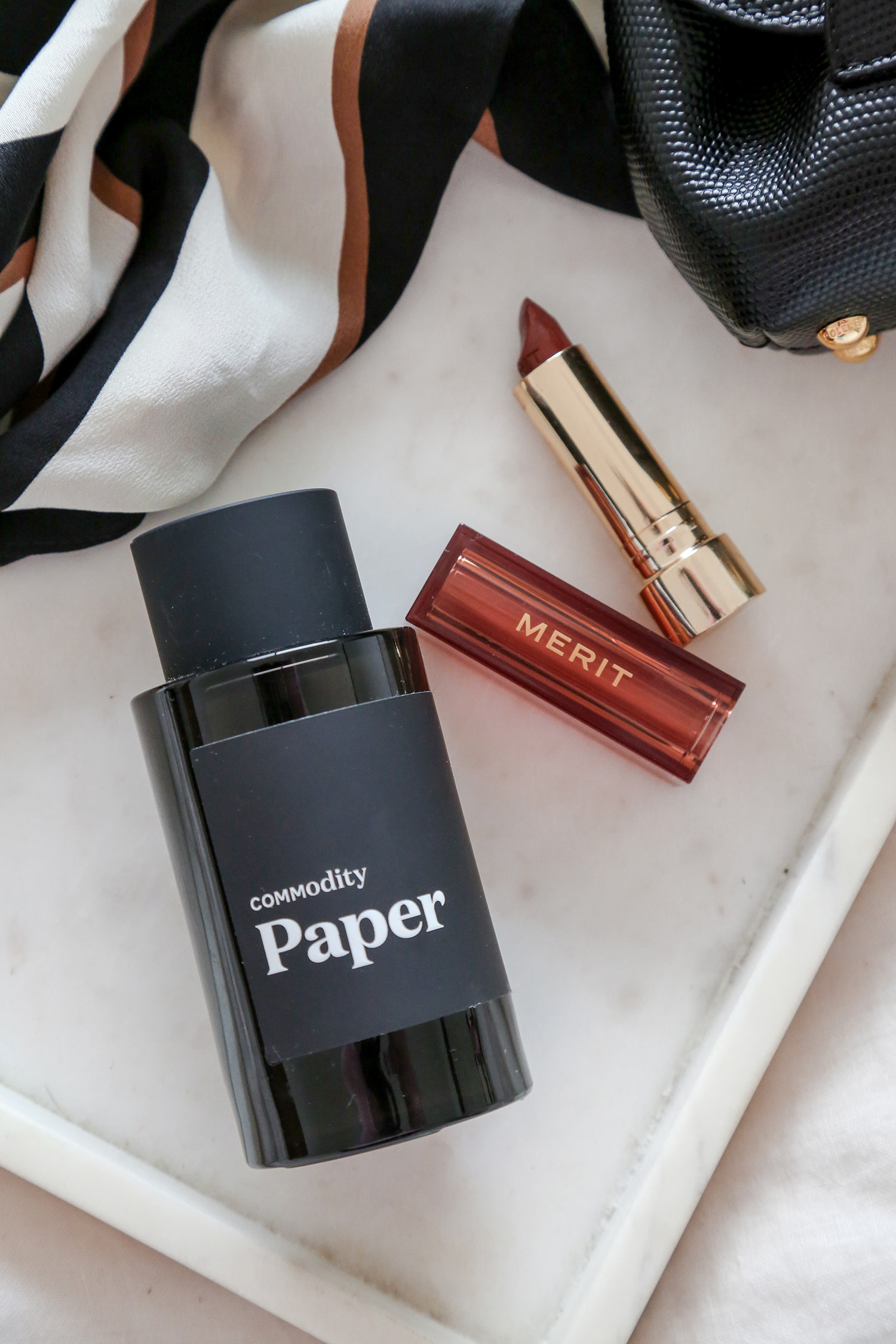 Commodity Paper fragrance and Merit Lipstick in Tiger
