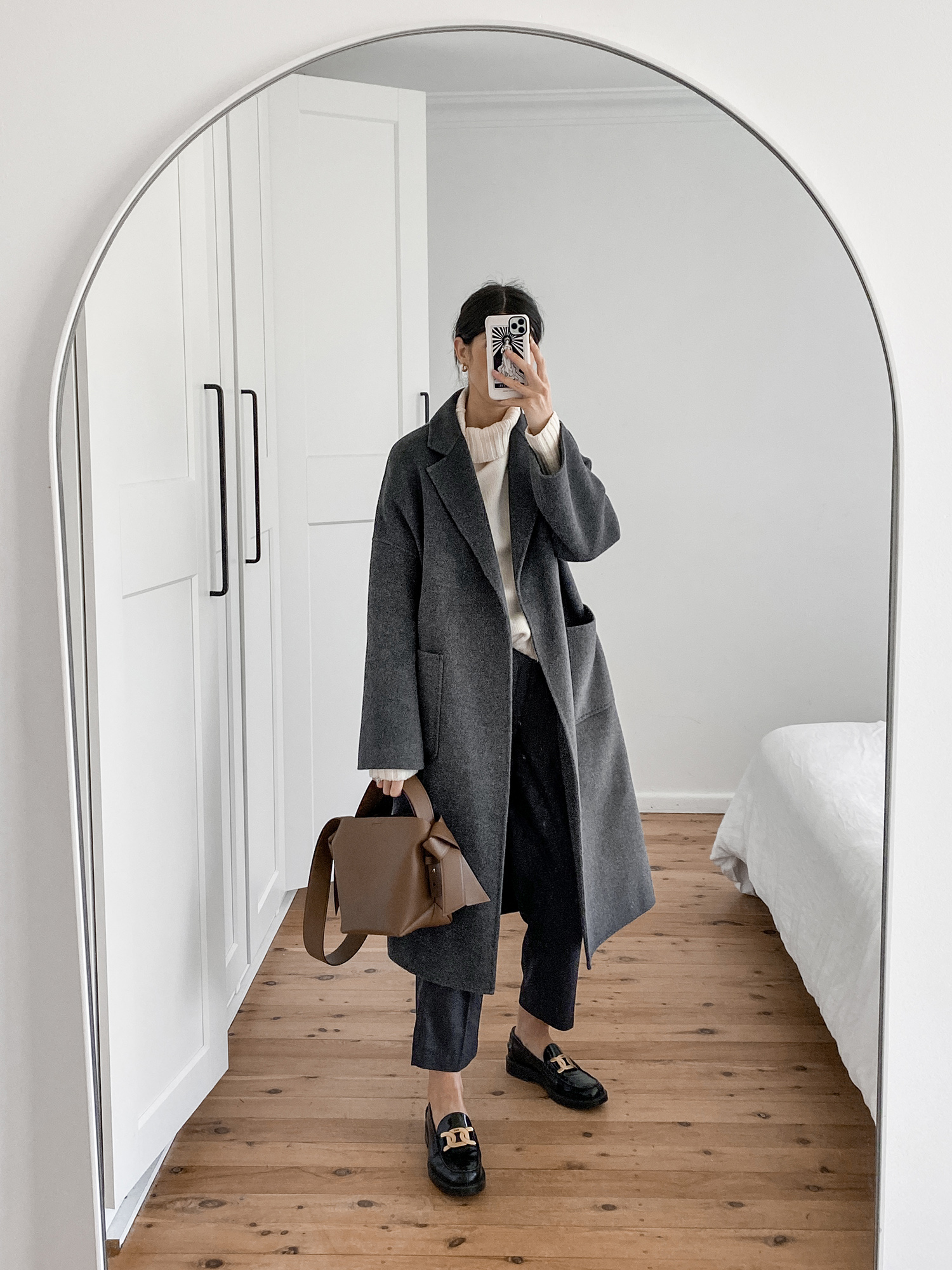 Oversized knit with straight leg trousers and The Curated BoyFriend Coat