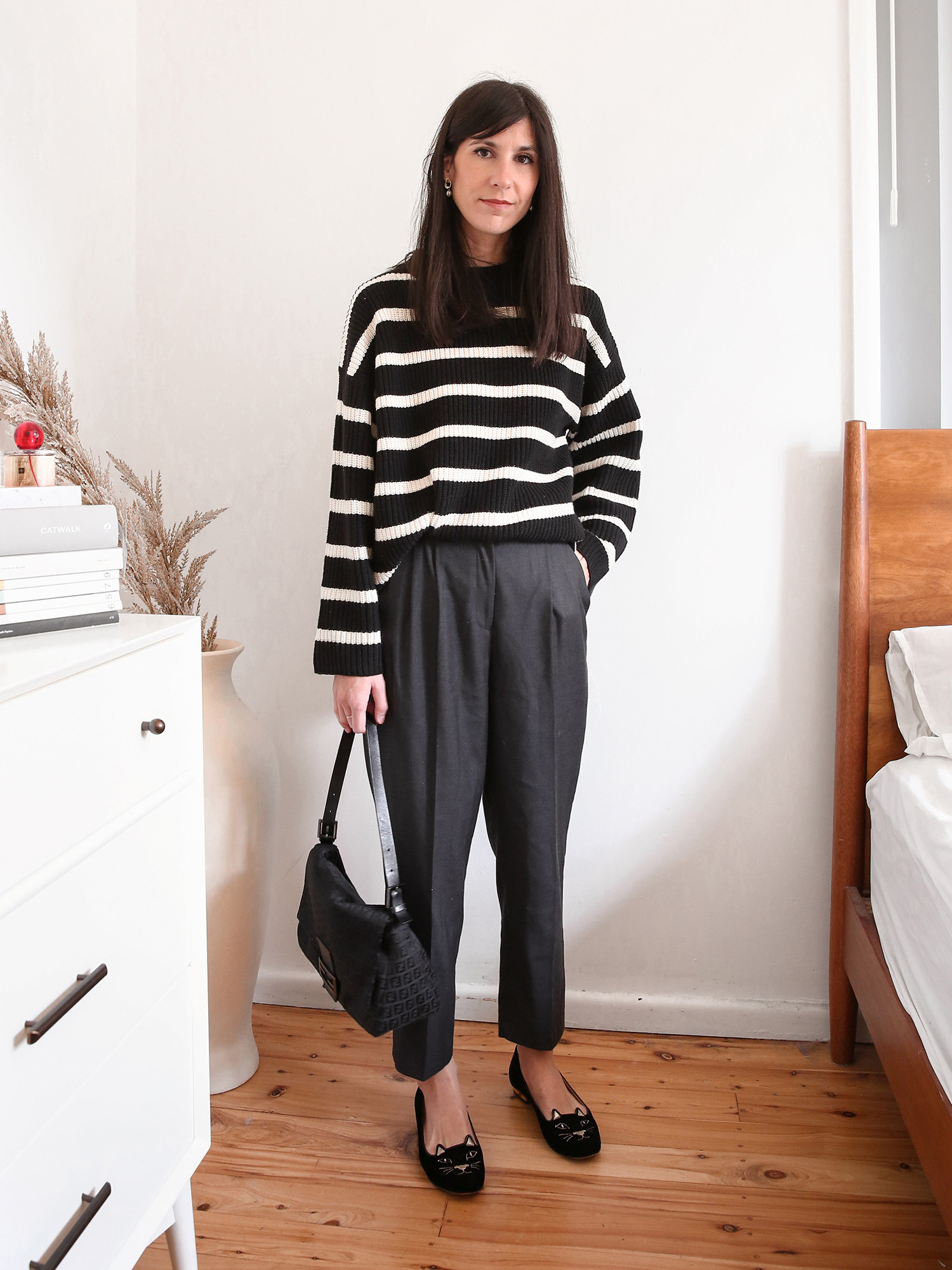 H&M straight leg trousers minimalist Parisian chic style