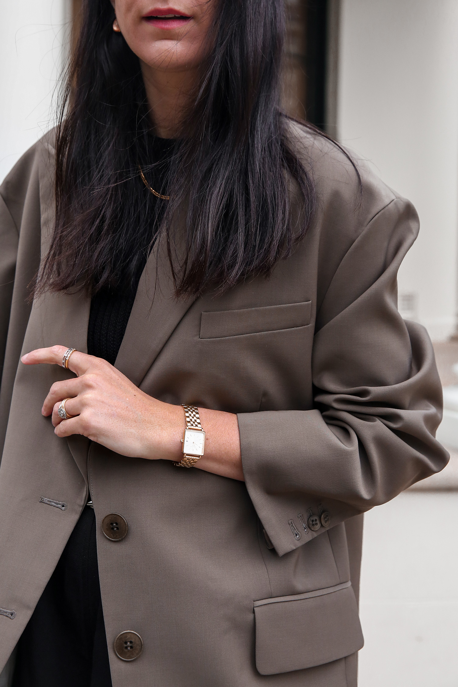 Tibi Liam blazer and rosefield boxy watch