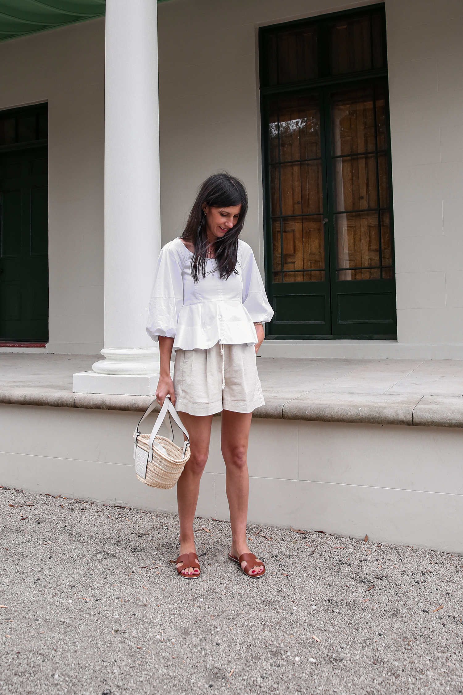 Tibi peplum top Madewell cotton linen shorts Parisian chic minimal summer style outfit