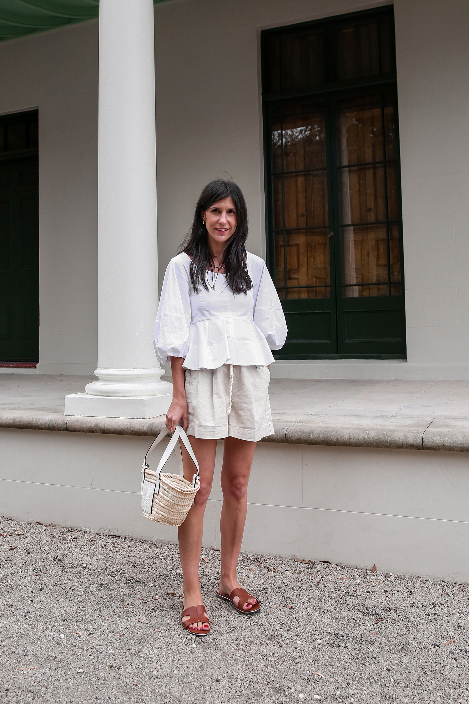 Tibi peplum top Madewell cotton linen shorts Parisian chic minimal summer style outfit