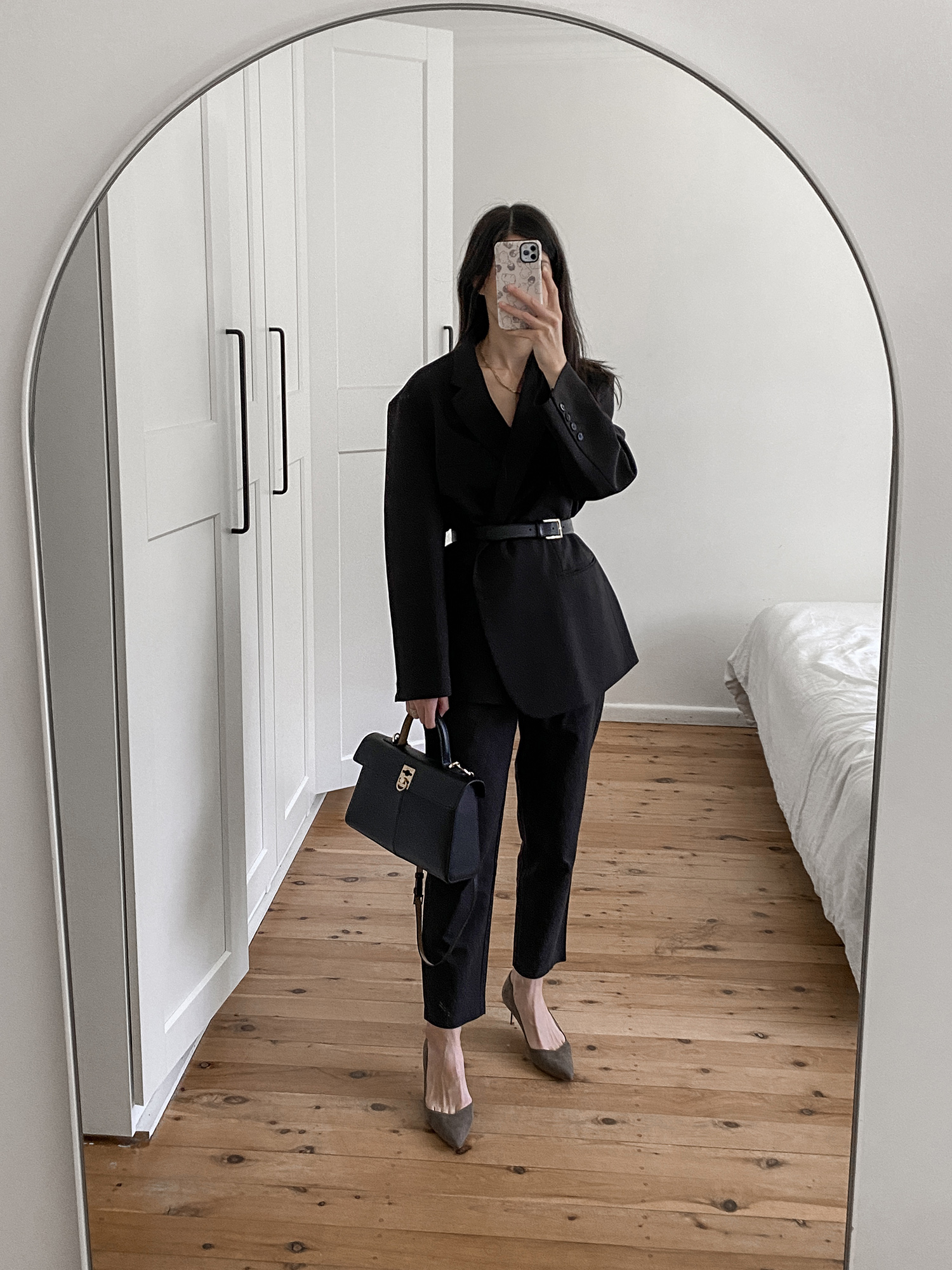 Frankie Shop Bea blazer with Forcast trousers and Sarah Flint heels