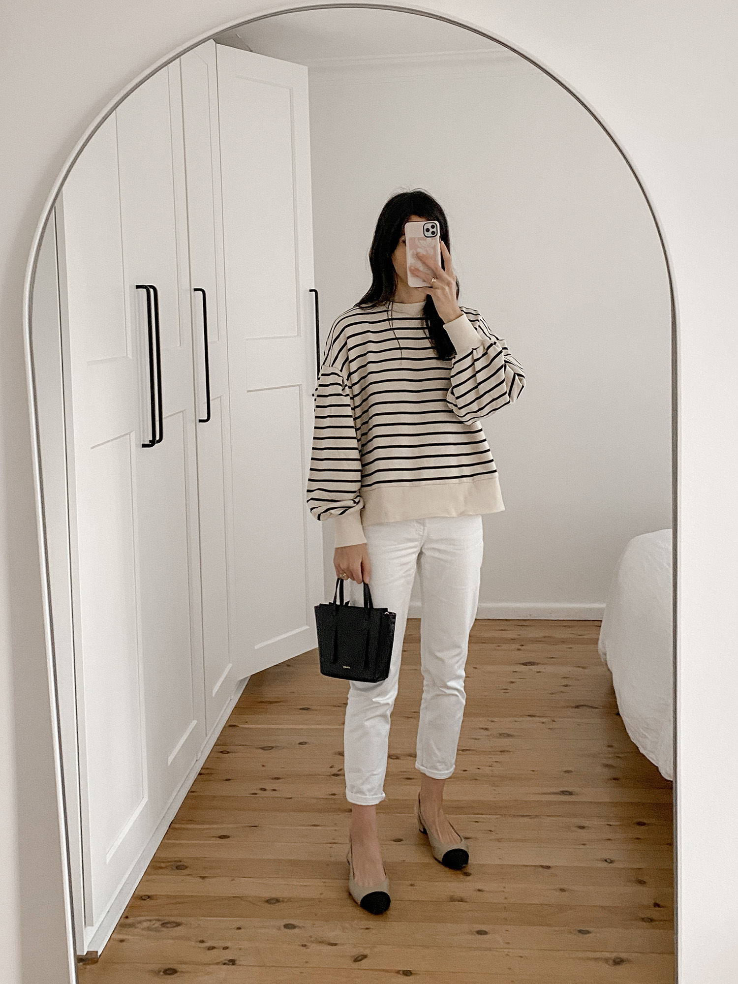 Ceres Life striped sweater with Everlane 90s cheeky jeans