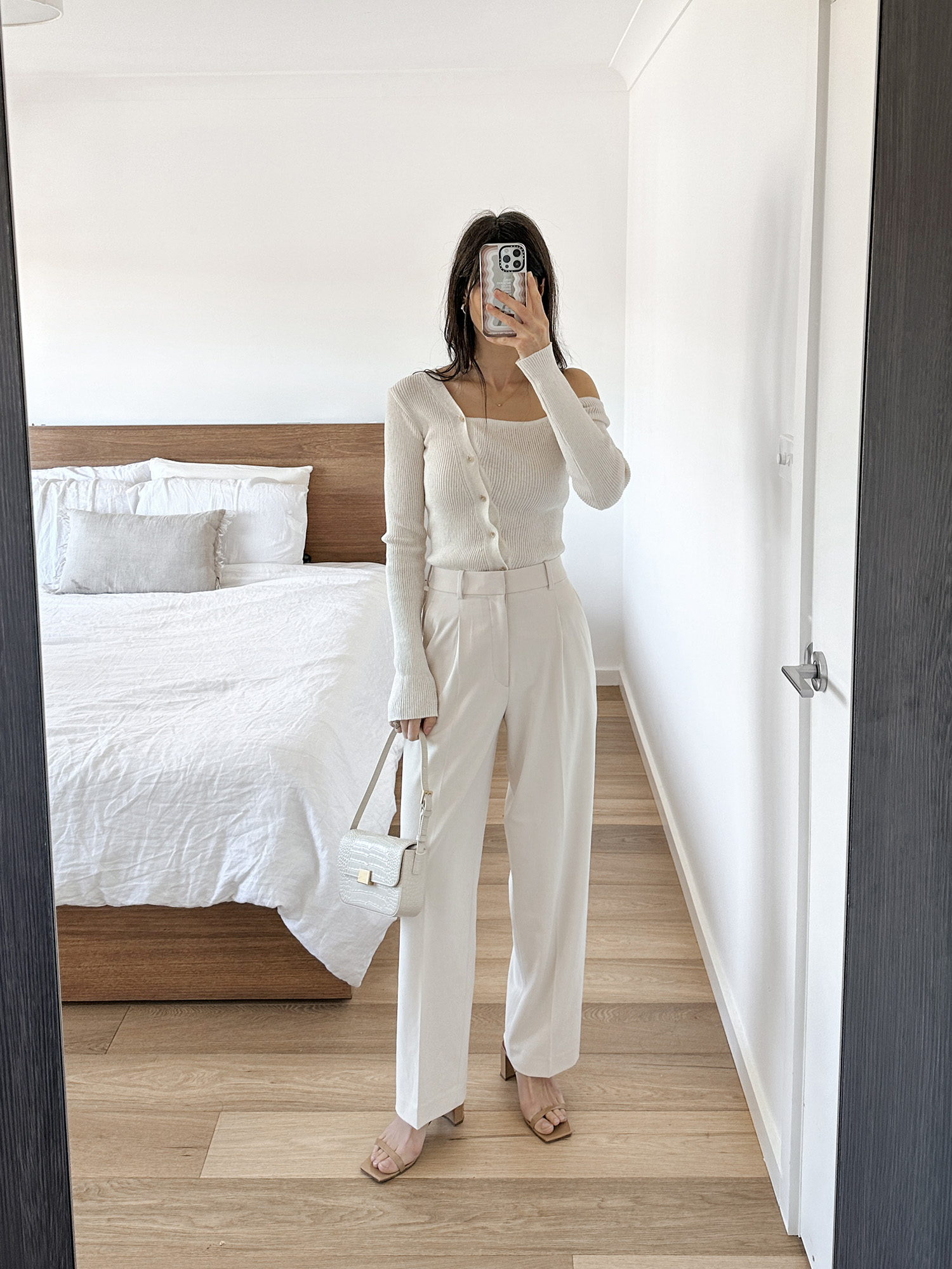 Wearing Uniqlo Pleated Wide Pants with The Curated mini shoulder bag