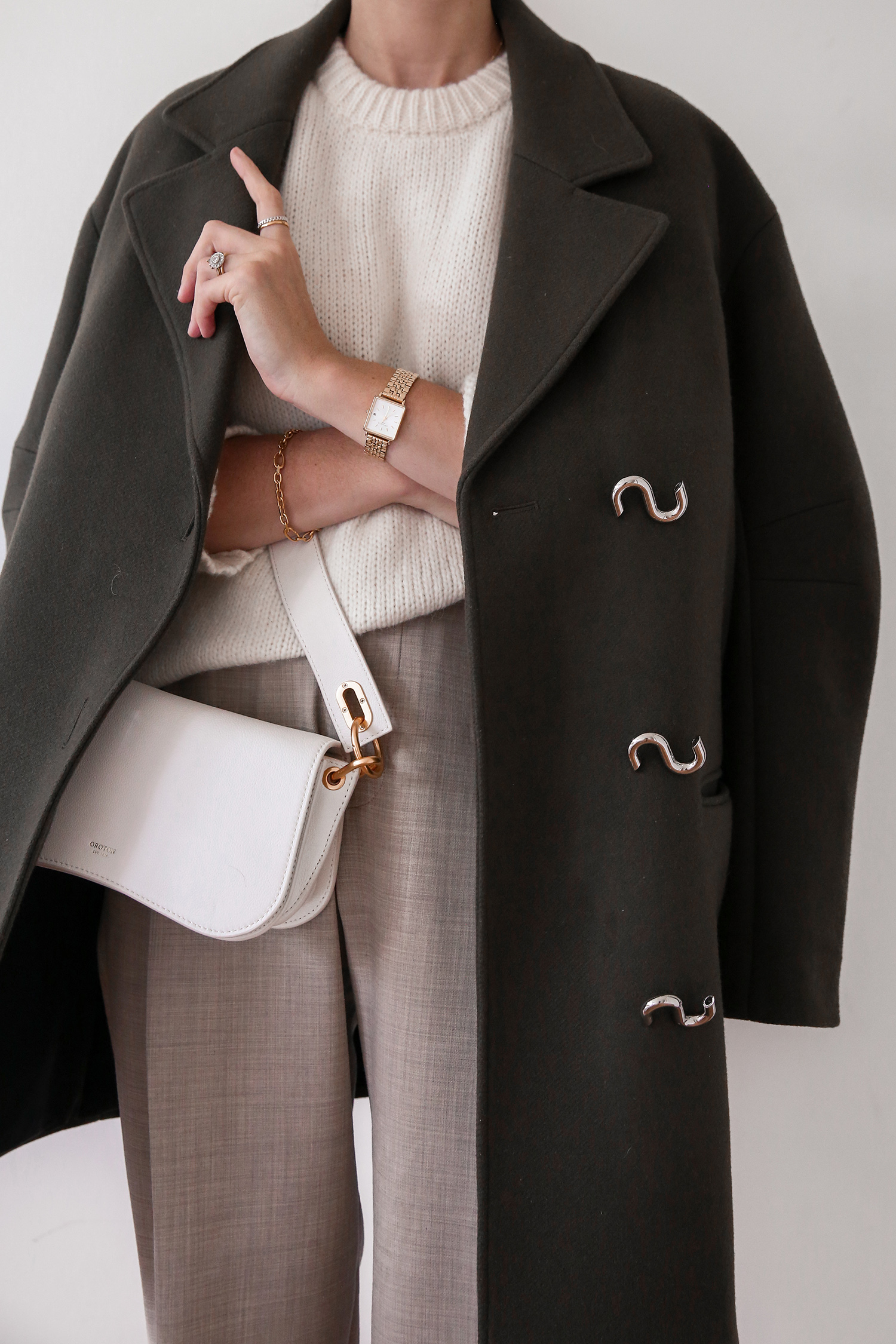 Minimal outfit wearing Tibi coat and Jenni Kayne alpaca knit