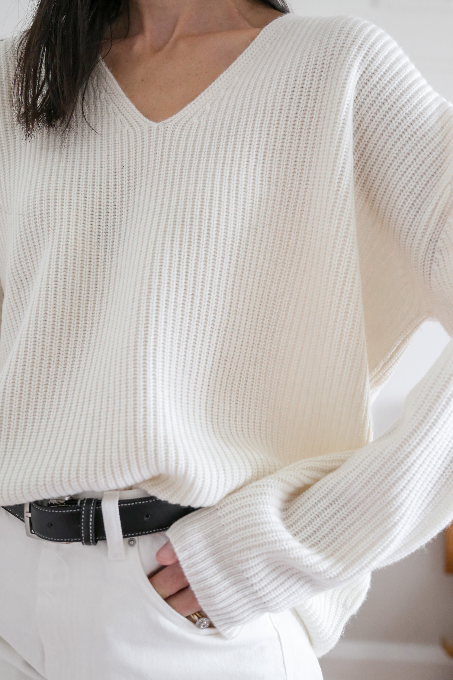 White ribbed sweater