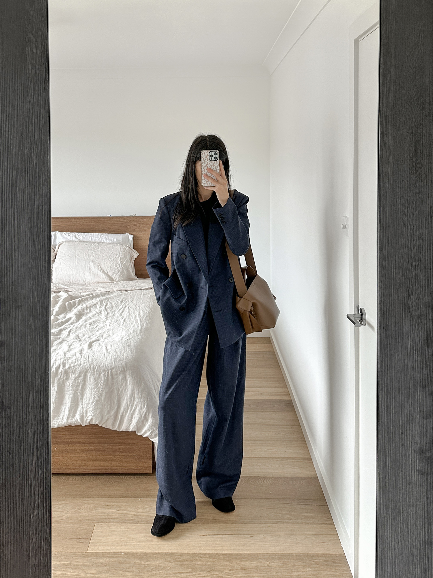 Mott and Bow discount code with Tibi blazer and Stella pants and Dear Frances iris boots