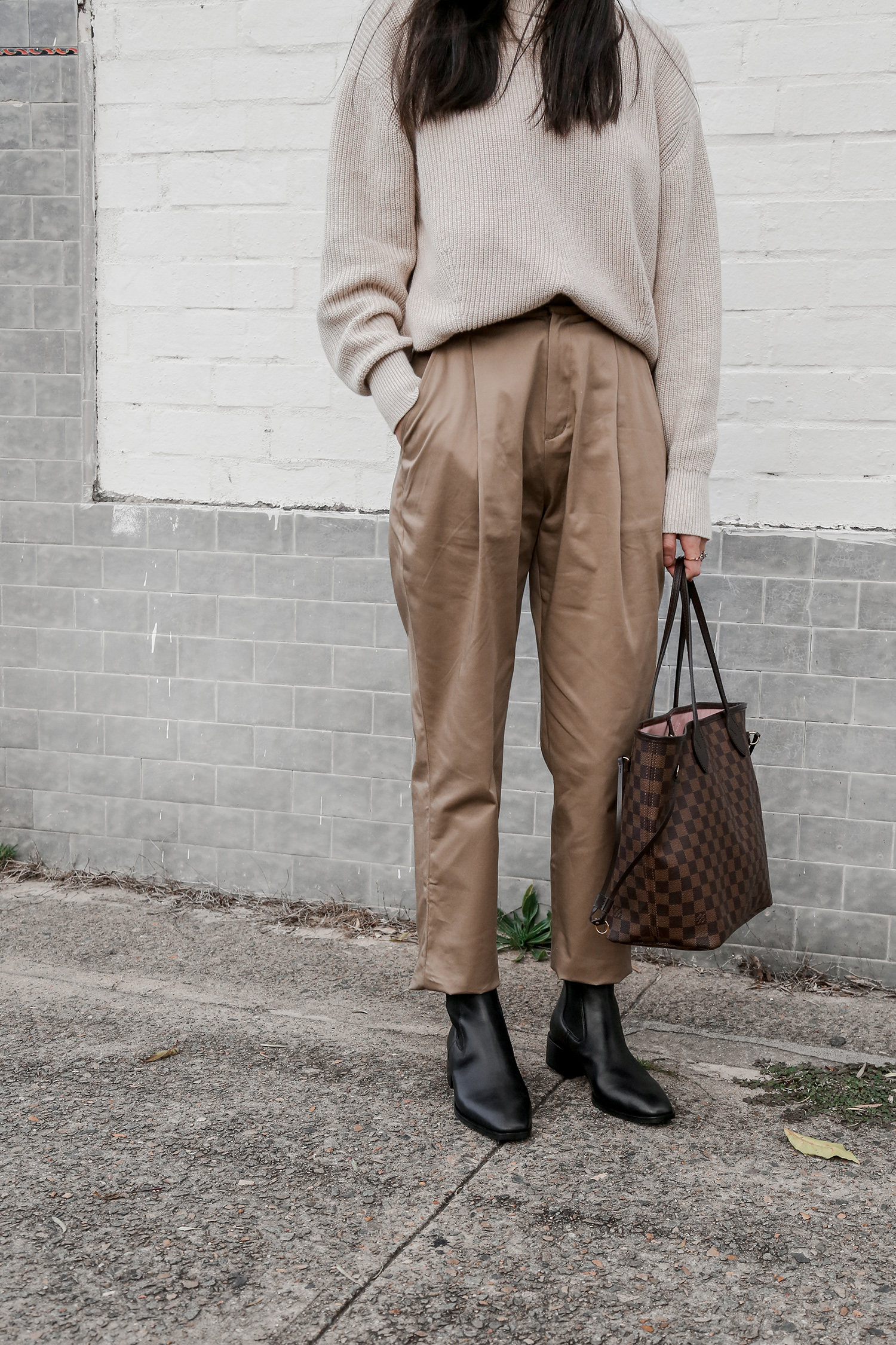 AERE Label beige organic cotton trousers