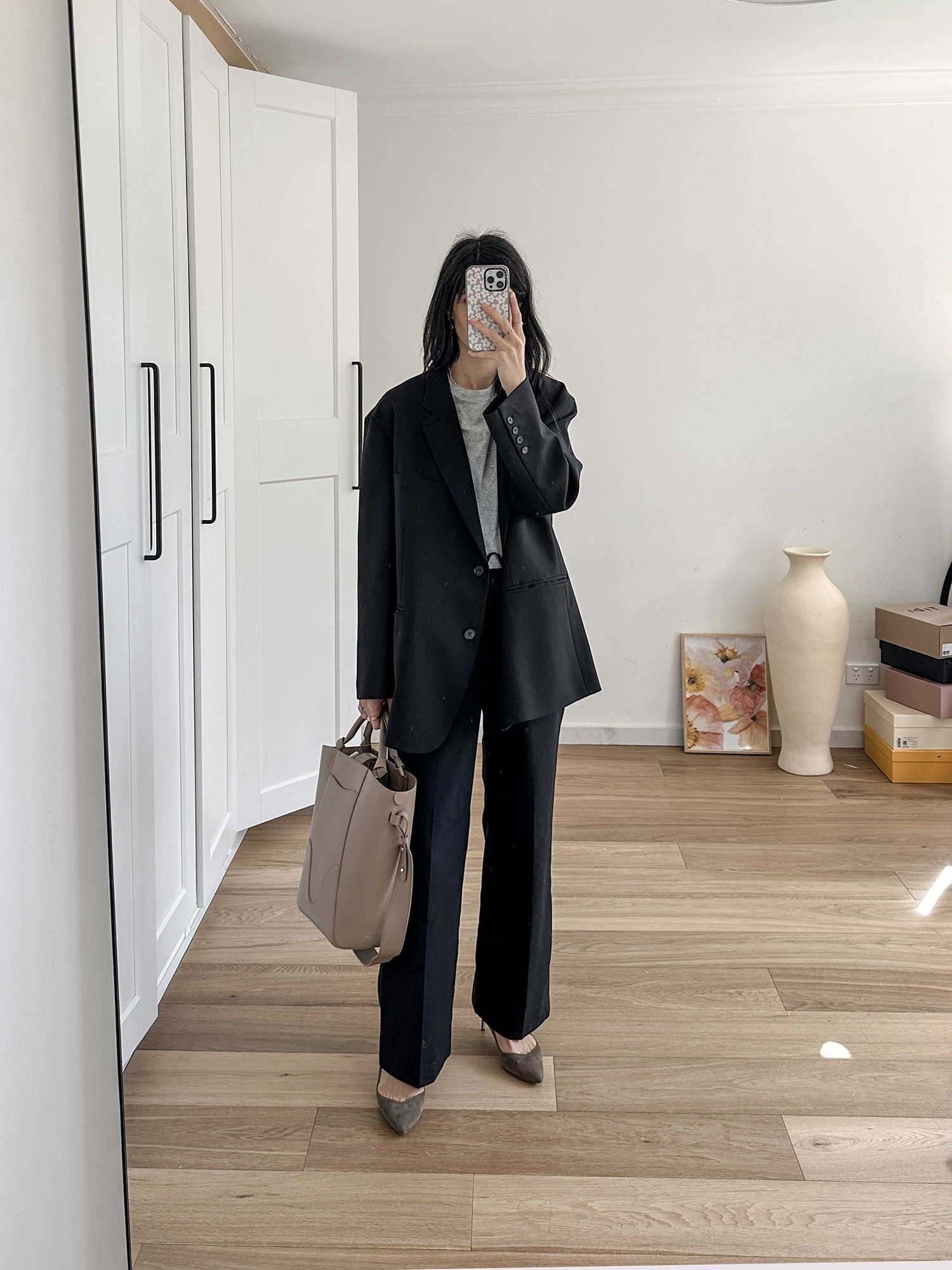 Wearing black wool trousers for the office with Sarah Flint perfect pumps