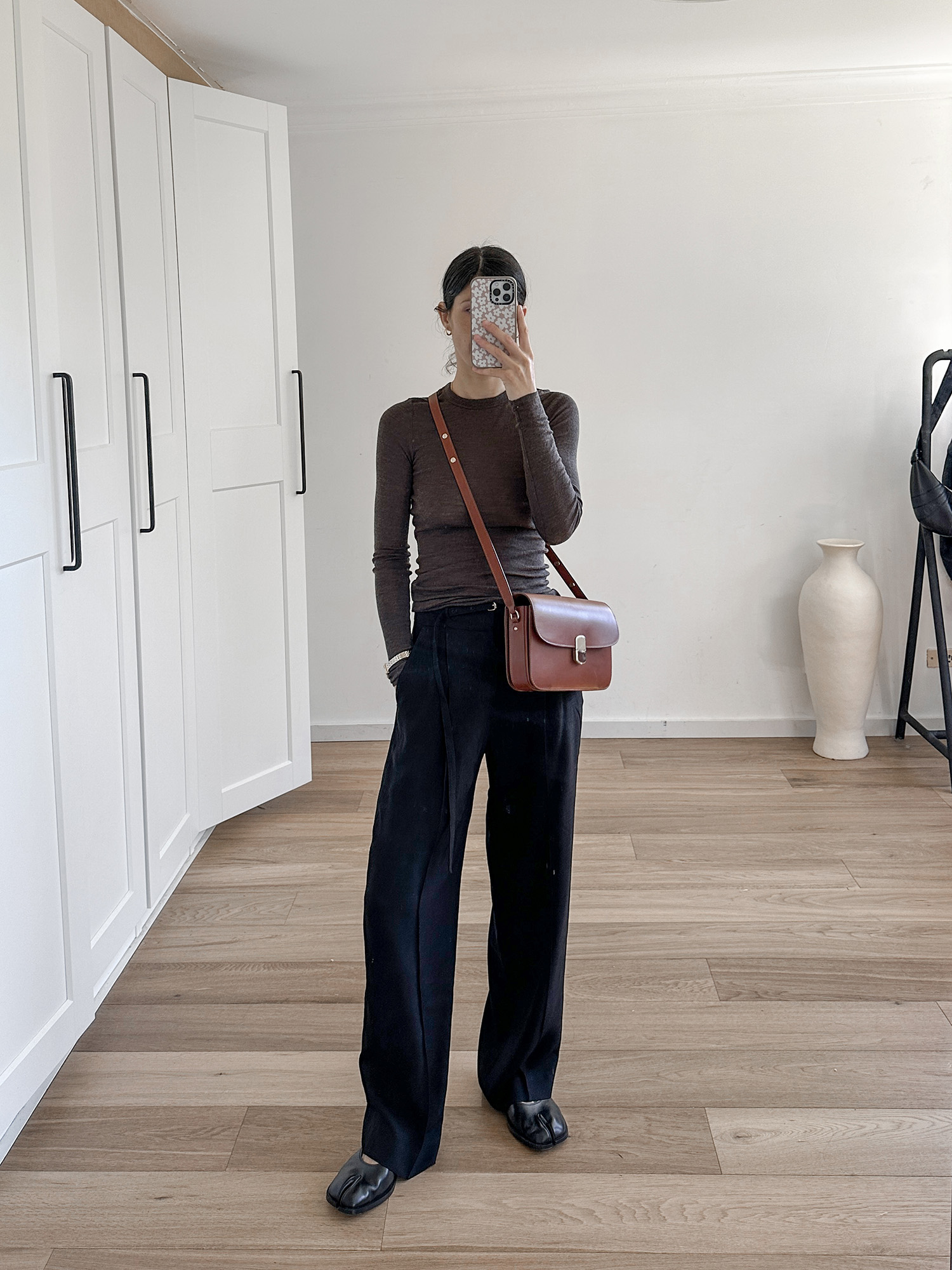 Minimal style long and lean outfit with Maison Margiela Tabi flats