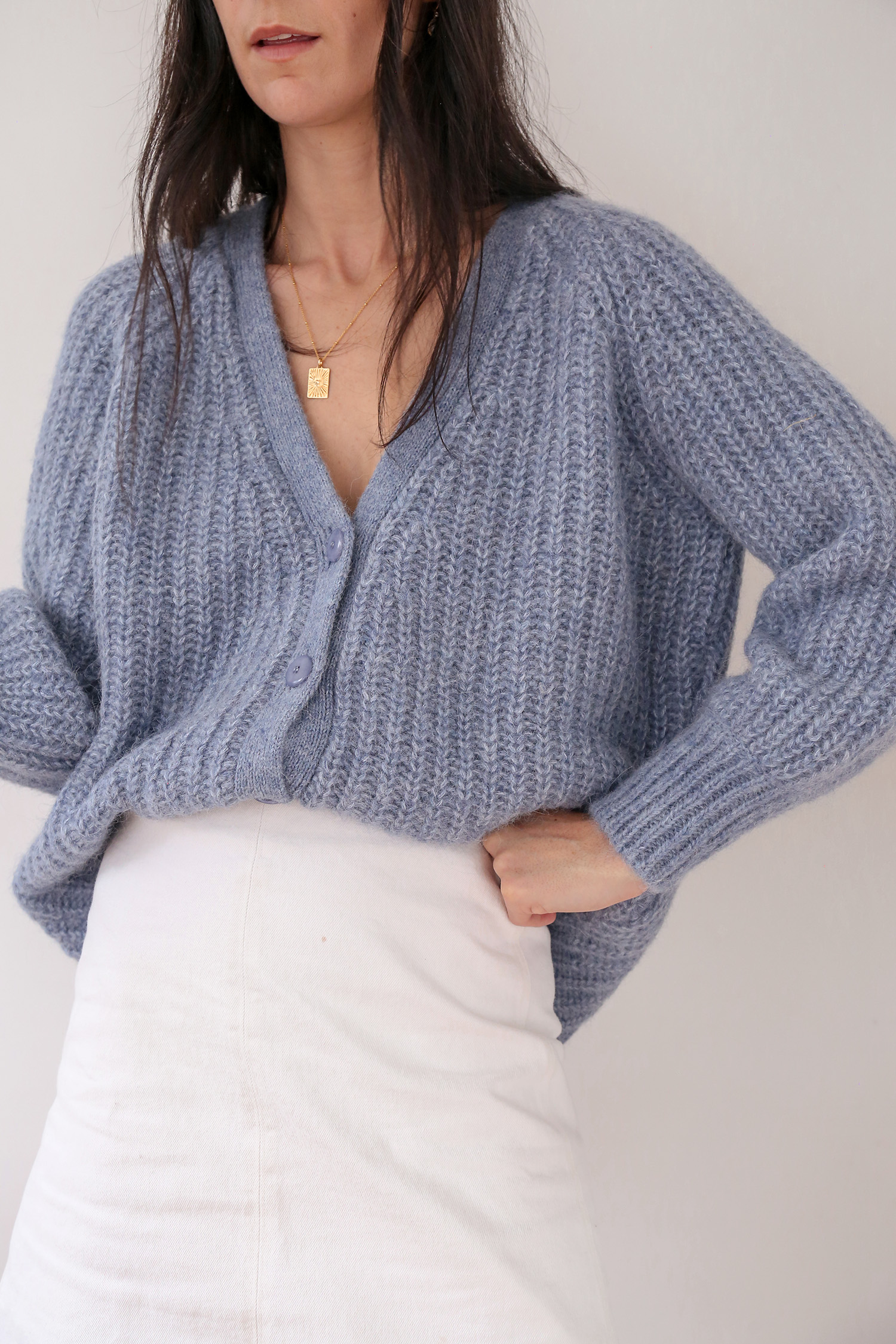 Sezane Basile Cardigan in Vintage Blue