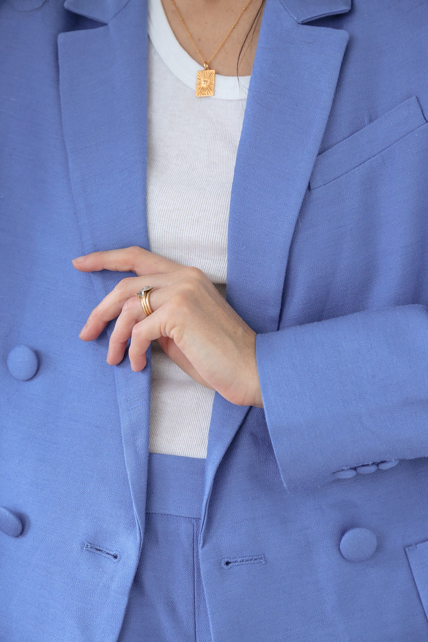 blue blazer button detail