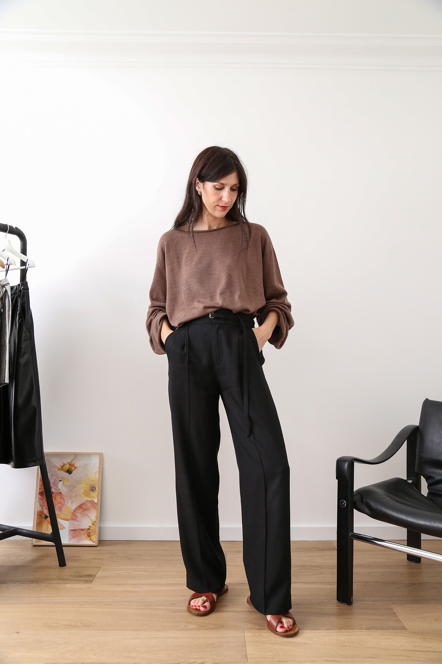 Oversized sweater with tailored trousers Parisian chic