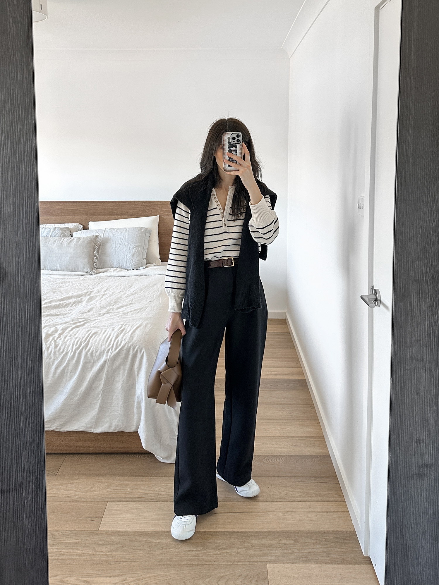 DISSH Rowan Trousers worn with Sezane Leontine Jumper