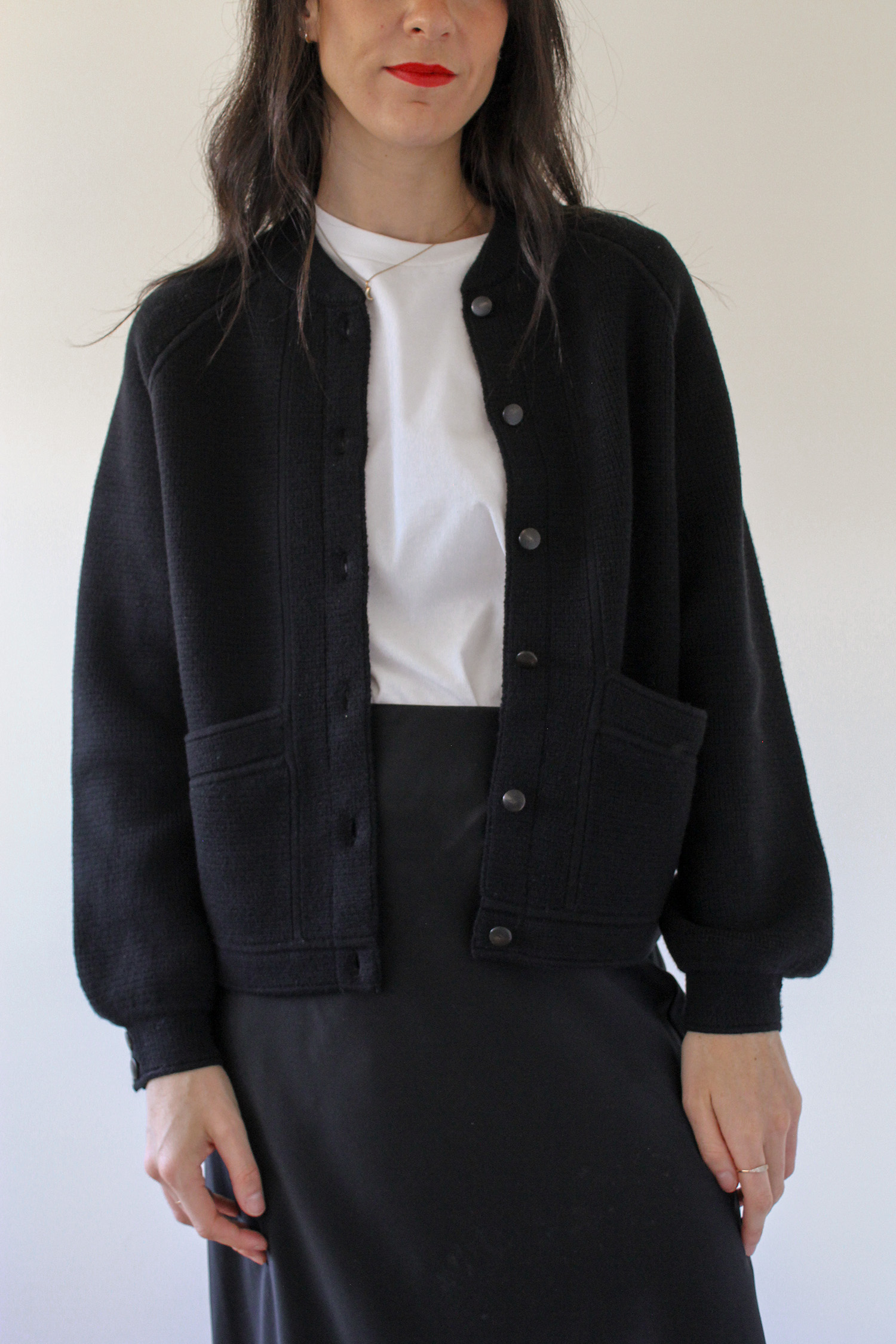 Noe Jacket in Black Merino Wool and Cotton