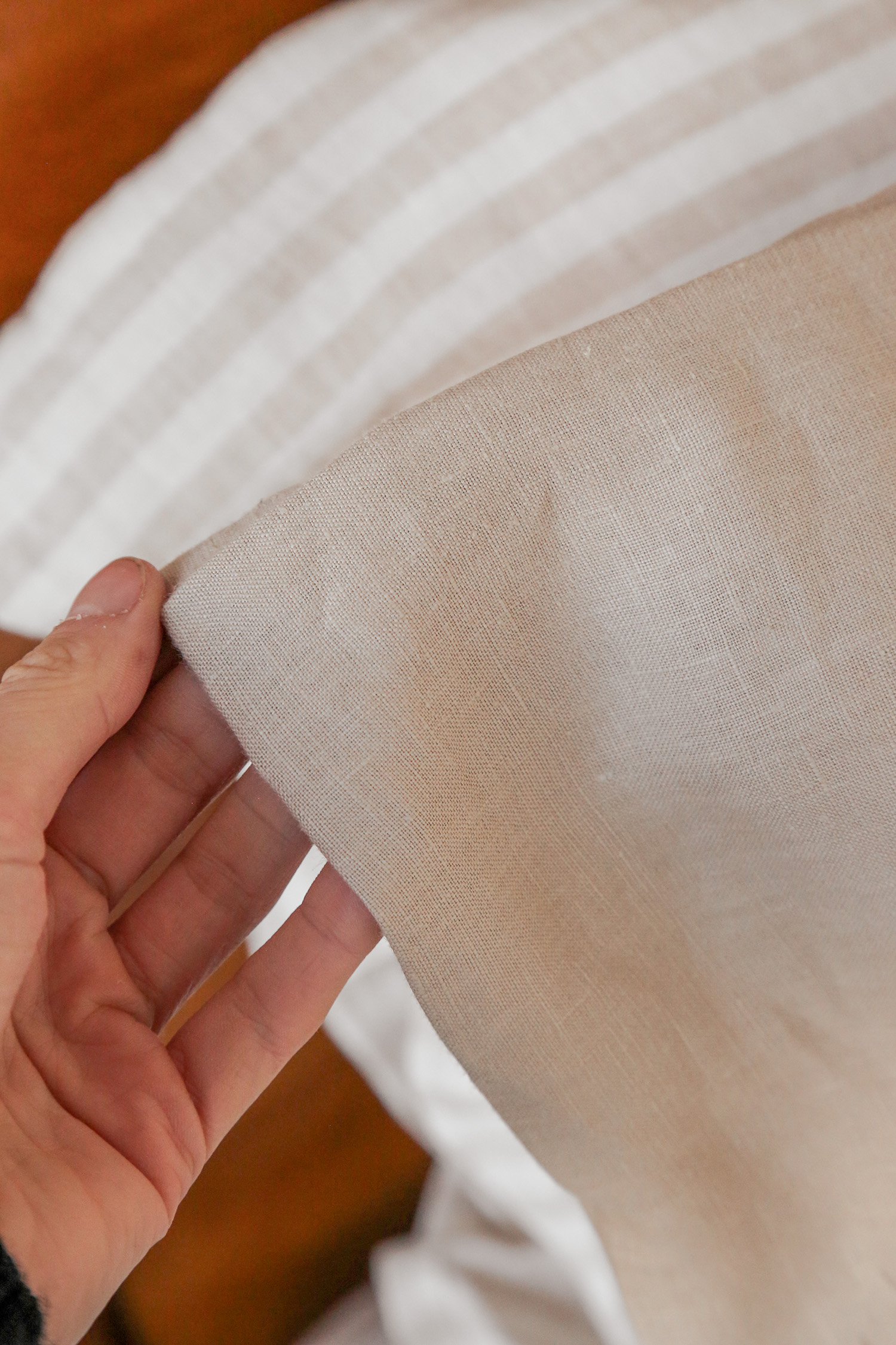 Linen pillow flax woven detail close up