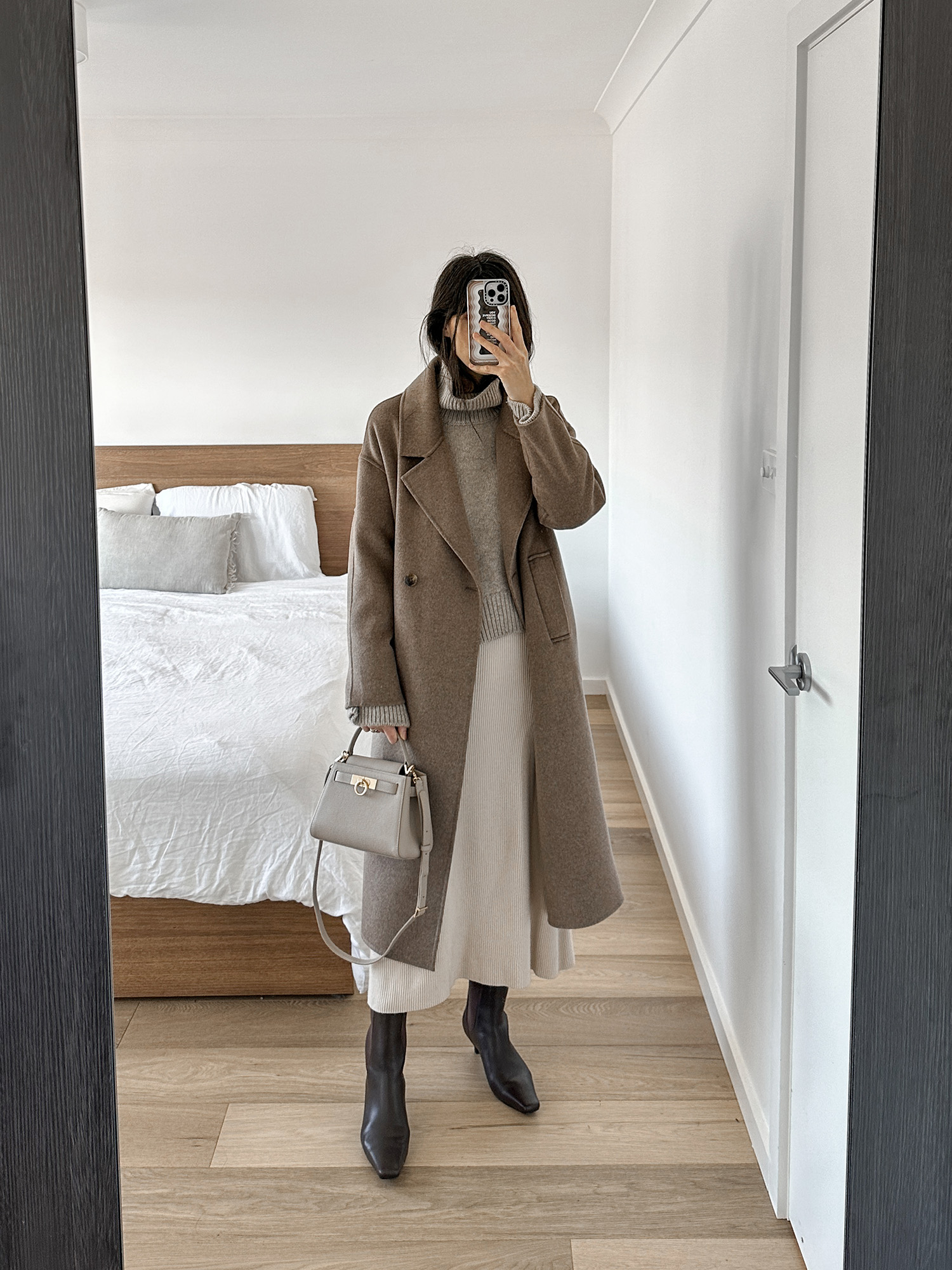 old Celine sweater sezane naelle skirt with The Curated London coat