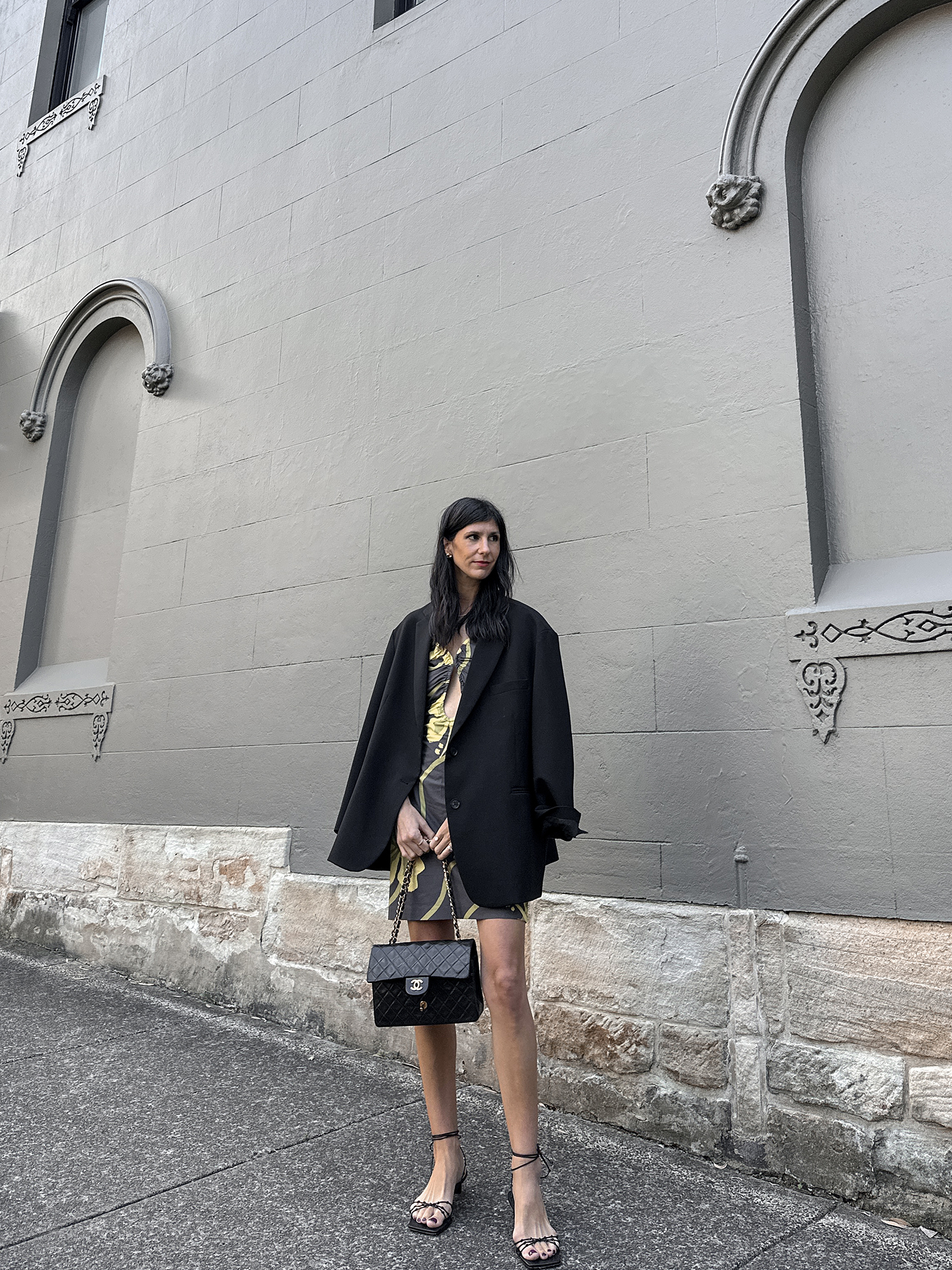 Wearing Wynn Hamlynn dress with black The Frankie Shop bea blazer